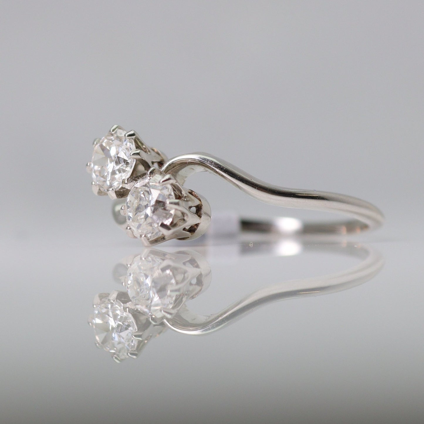 Two Stone Diamond Platinum Cross Over Ring - Friar House