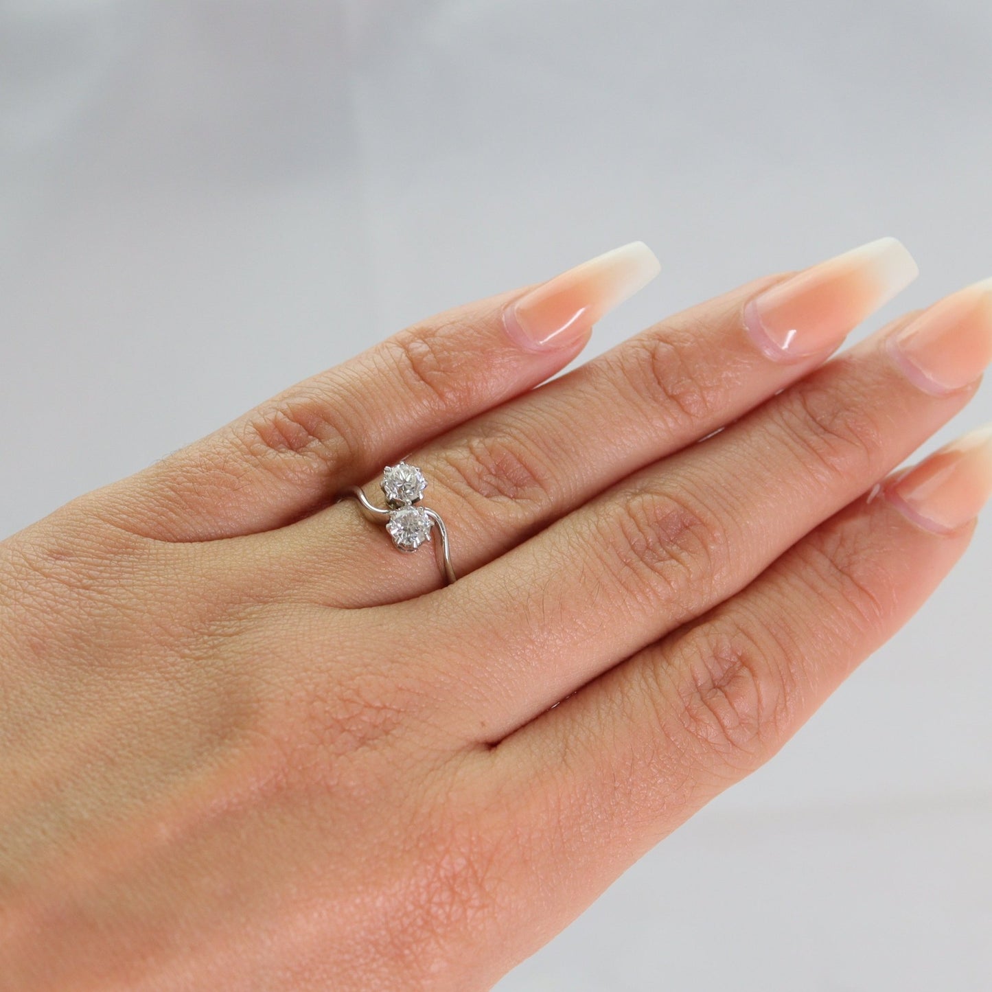 Two Stone Diamond Platinum Cross Over Ring - Friar House