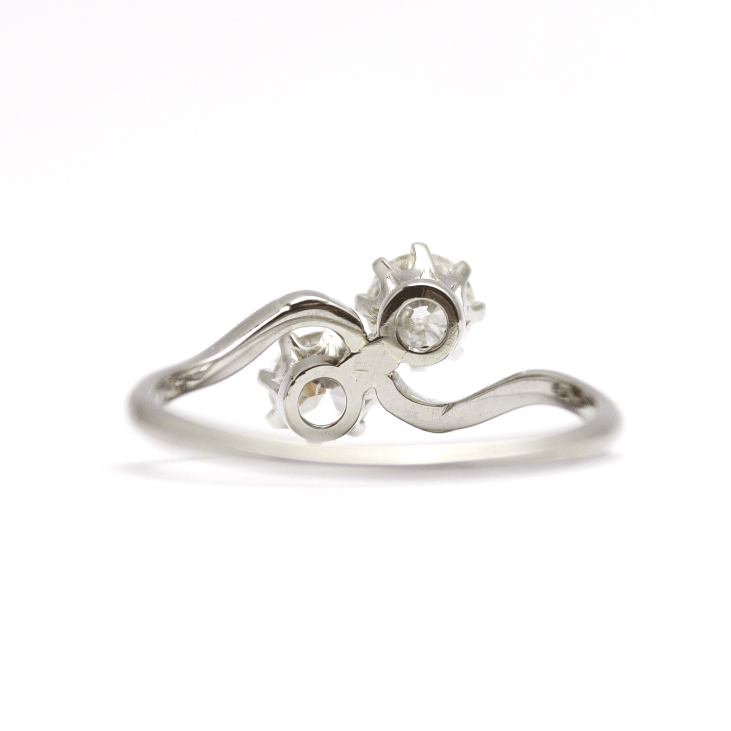 Two Stone Diamond Platinum Cross Over Ring - Friar House