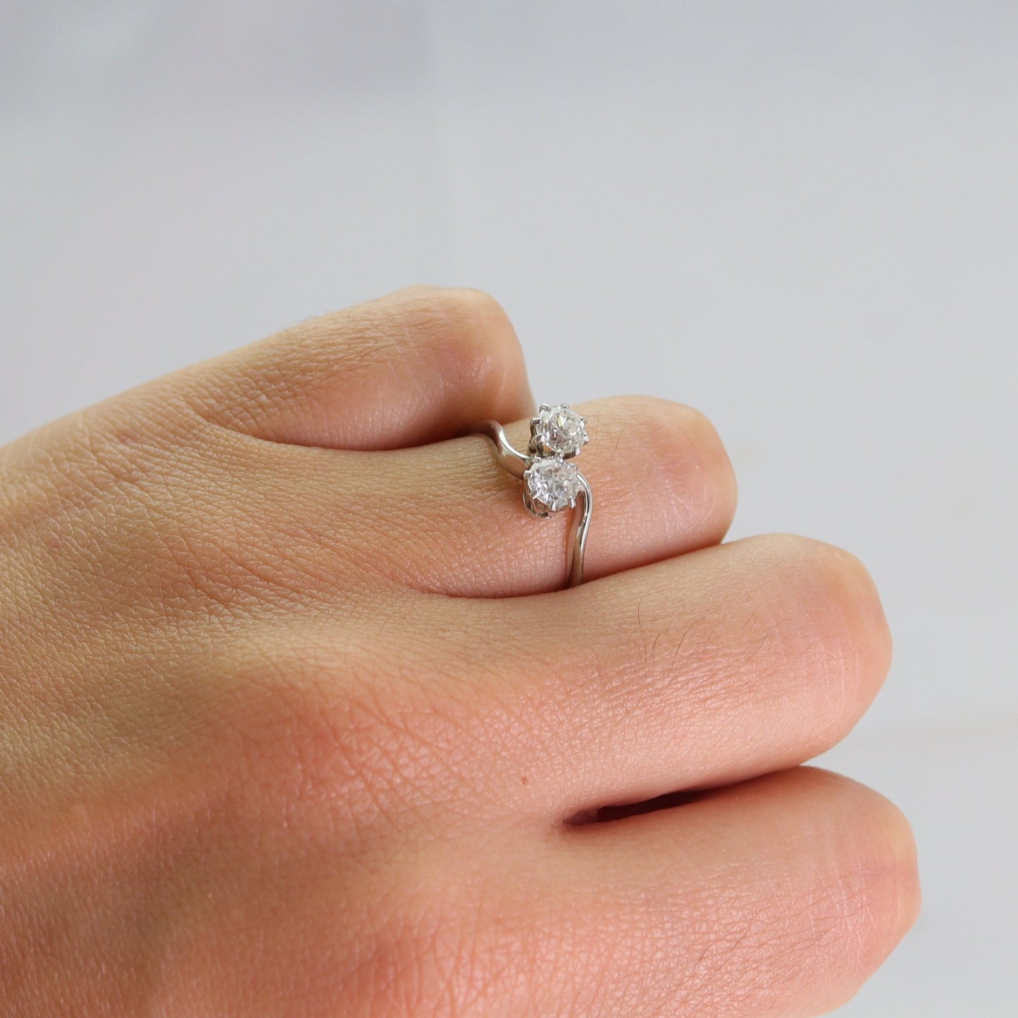 Two Stone Diamond Platinum Cross Over Ring - Friar House