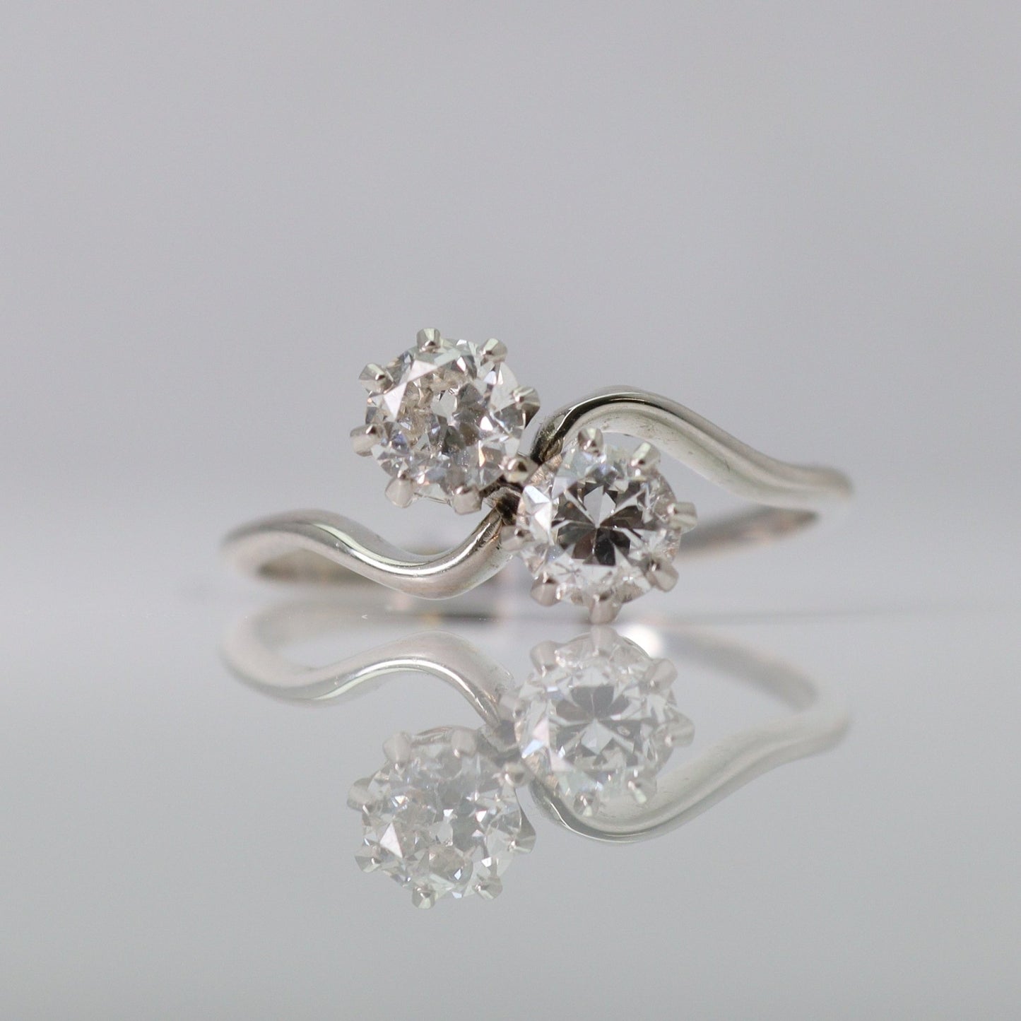 Two Stone Diamond Platinum Cross Over Ring - Friar House
