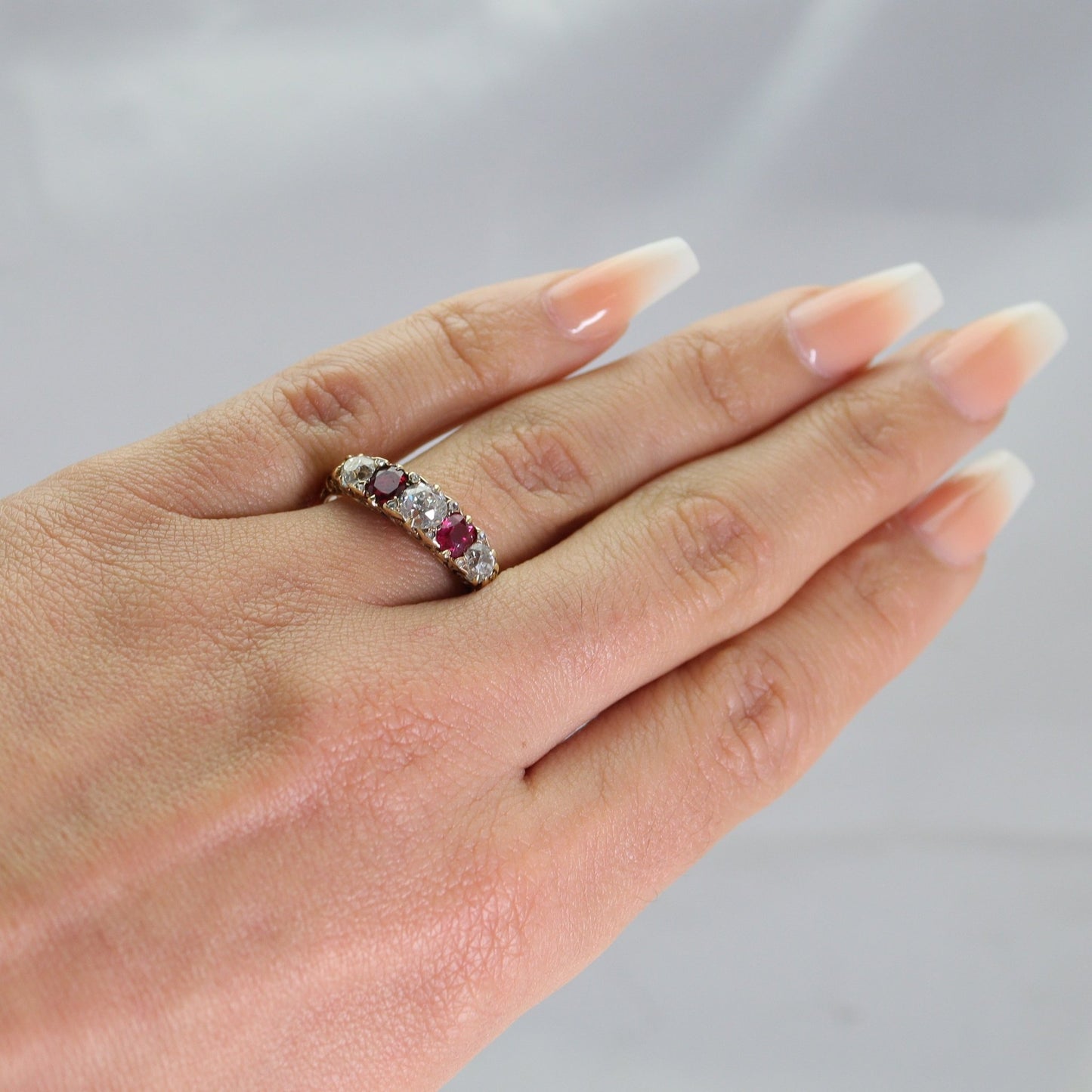Victorian Ruby and Diamond Five Stone Ring - Friar House