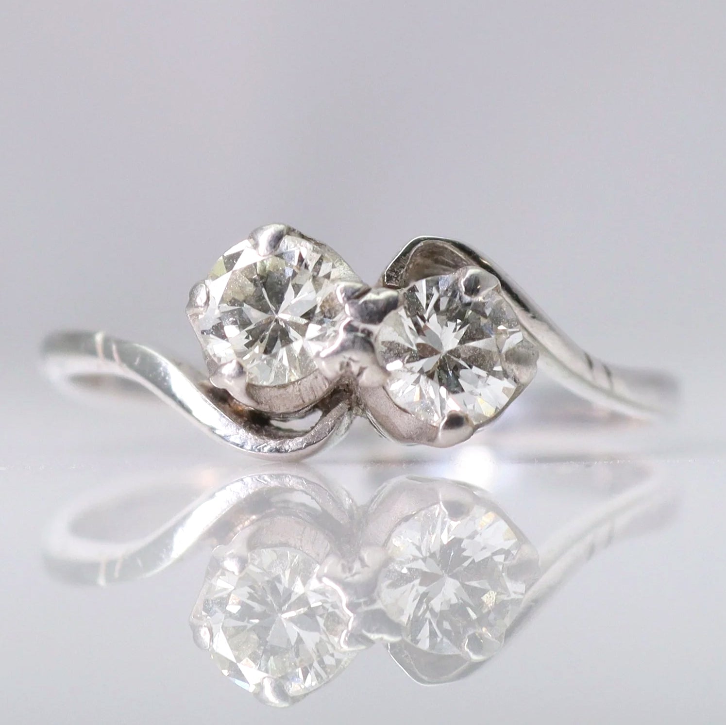 Art Deco 18ct White Gold Diamond Two Stone Twist Ring - Friar House