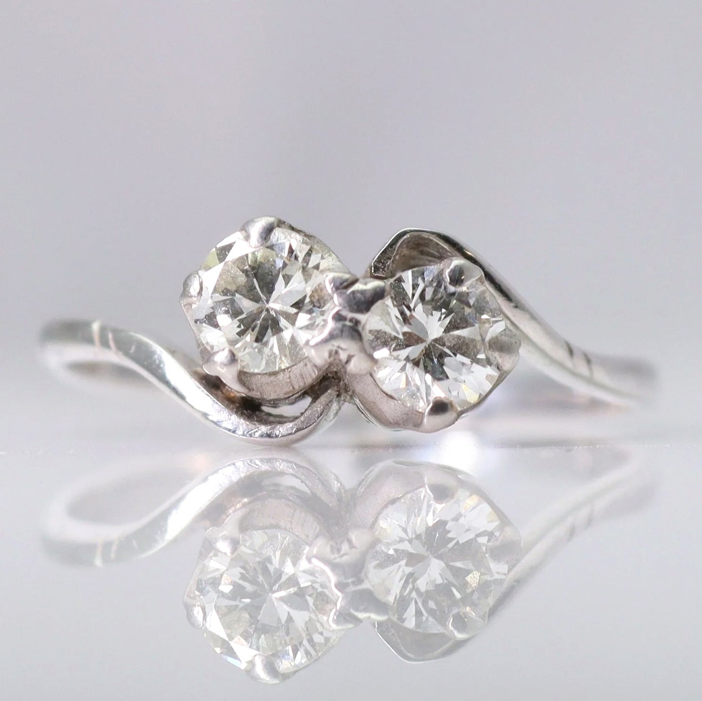 Art Deco 18ct White Gold Diamond Two Stone Twist Ring - Friar House