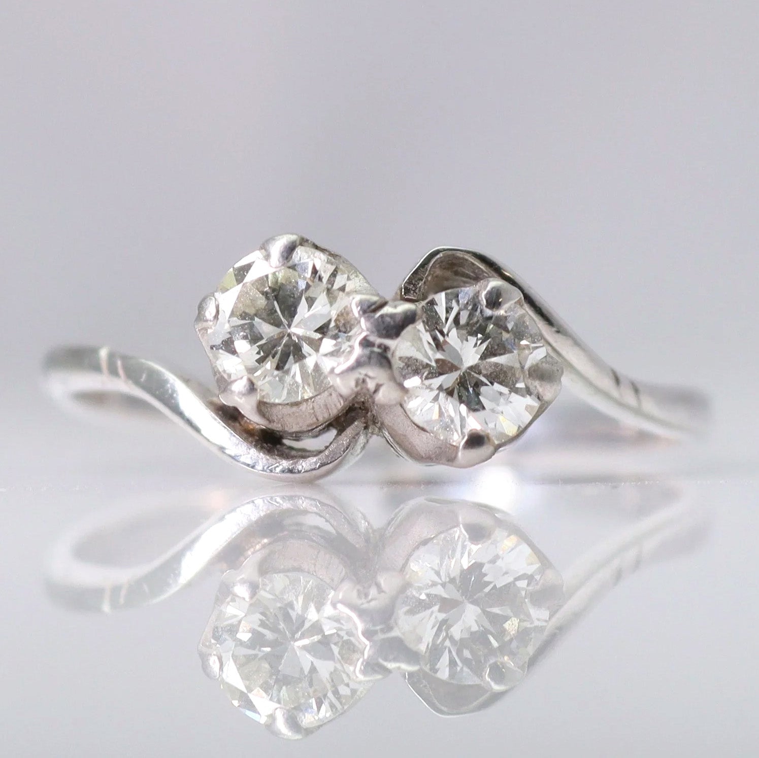 Art Deco 18ct White Gold Diamond Two Stone Twist Ring - Friar House