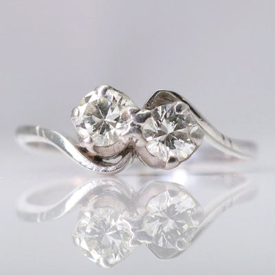 Art Deco 18ct White Gold Diamond Two Stone Twist Ring - Friar House