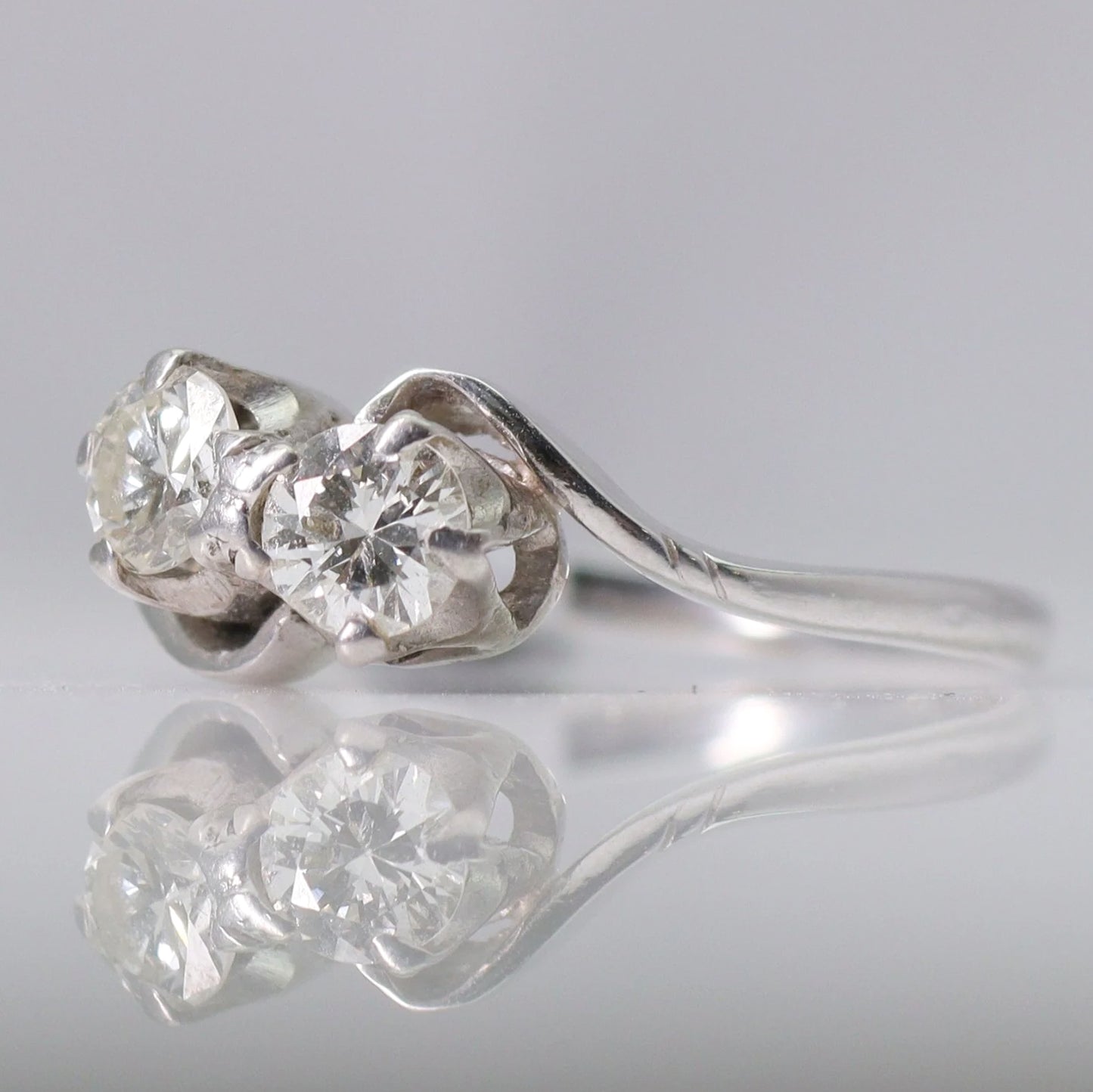 Art Deco 18ct White Gold Diamond Two Stone Twist Ring - Friar House