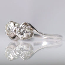 Art Deco 18ct White Gold Diamond Two Stone Twist Ring