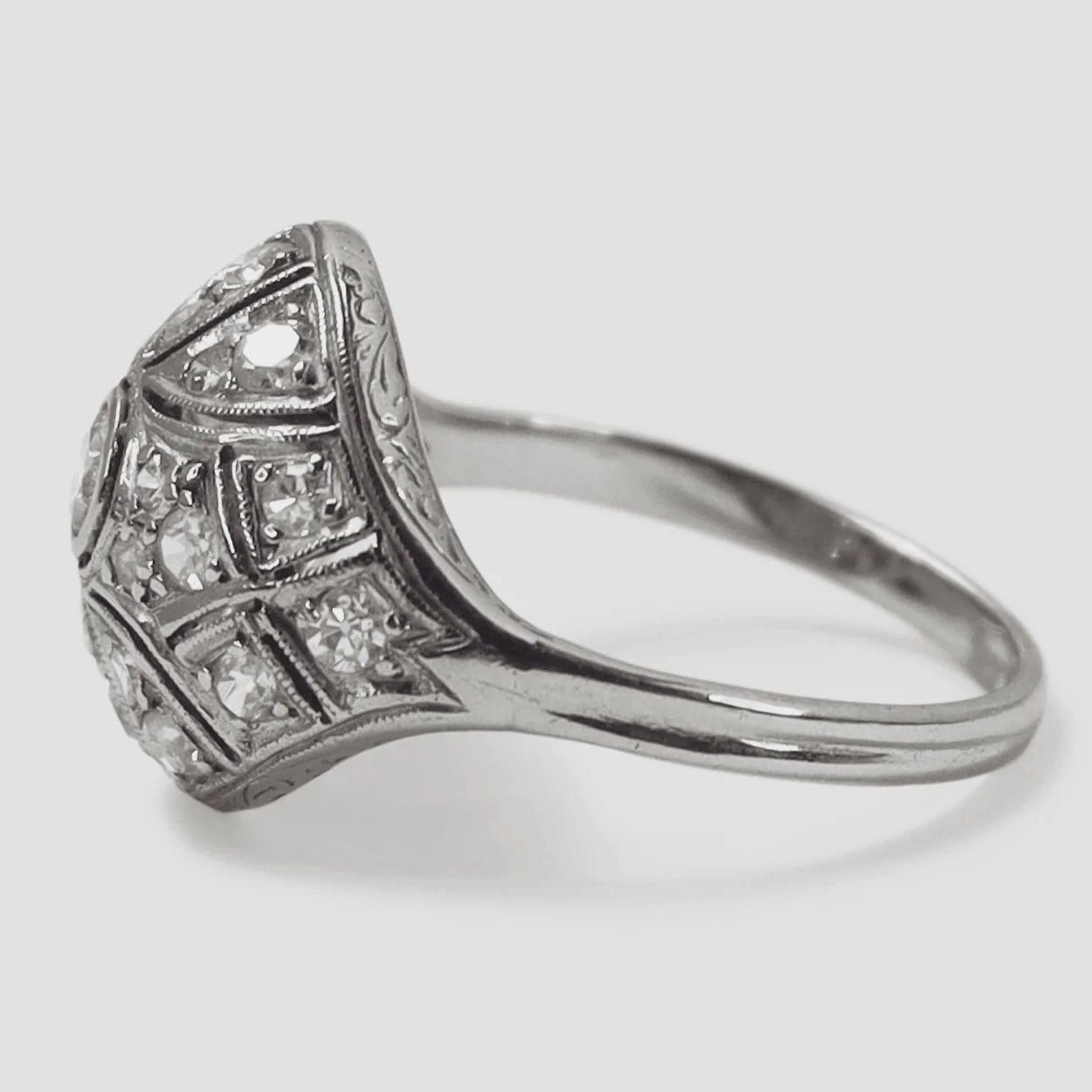 Art Deco 18ct White Gold Diamond Bombé Style Ring - Friar House