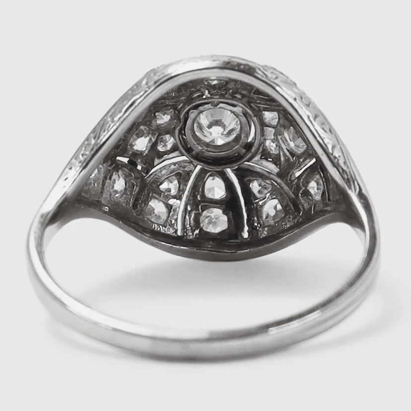 Art Deco 18ct White Gold Diamond Bombé Style Ring - Friar House