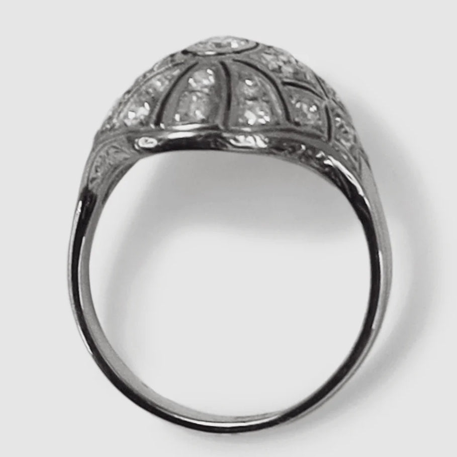 Art Deco 18ct White Gold Diamond Bombé Style Ring - Friar House