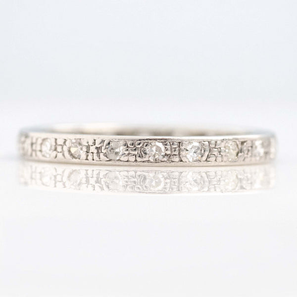 Art Deco 14ct White Gold Diamond Eternity Ring Size J 1/2 - Friar House