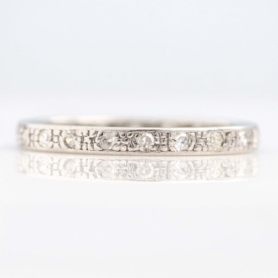 Art Deco 14ct White Gold Diamond Eternity Ring Size J 1/2 - Friar House