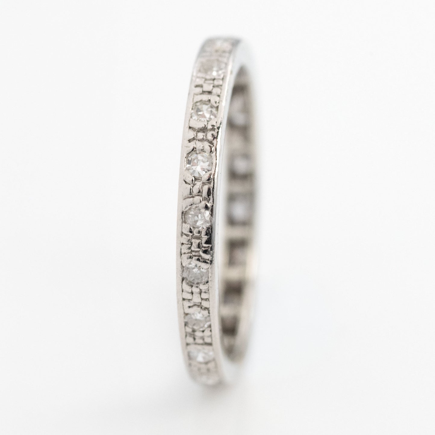 Art Deco 14ct White Gold Diamond Eternity Ring Size J 1/2 - Friar House