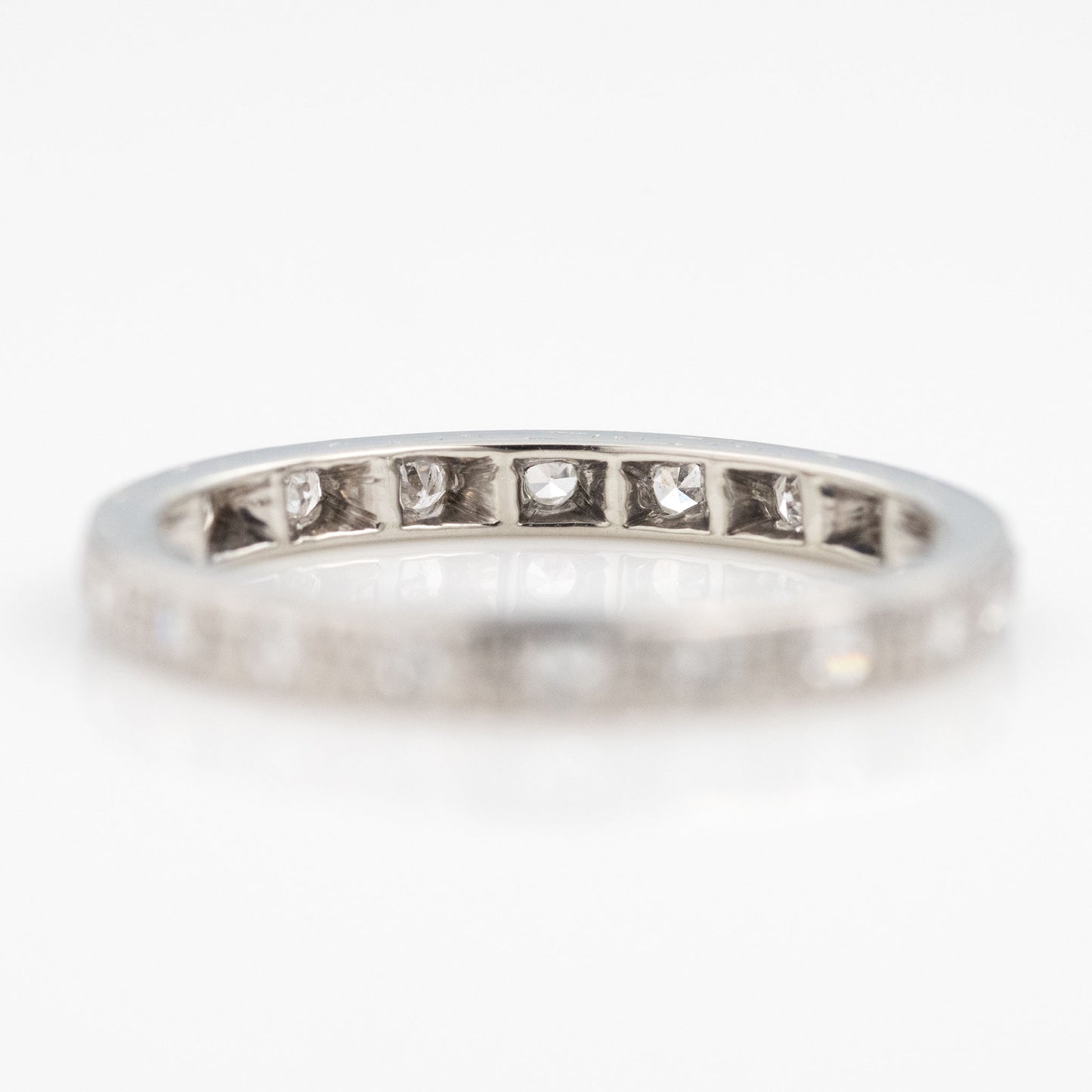 Art Deco 14ct White Gold Diamond Eternity Ring Size J 1/2 - Friar House
