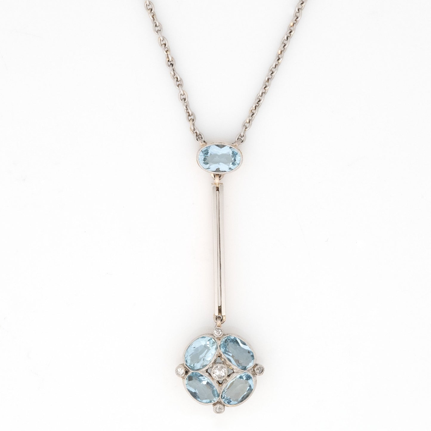 Art Deco 14ct Yellow Gold Aquamarine and Diamond Pendant - Friar House