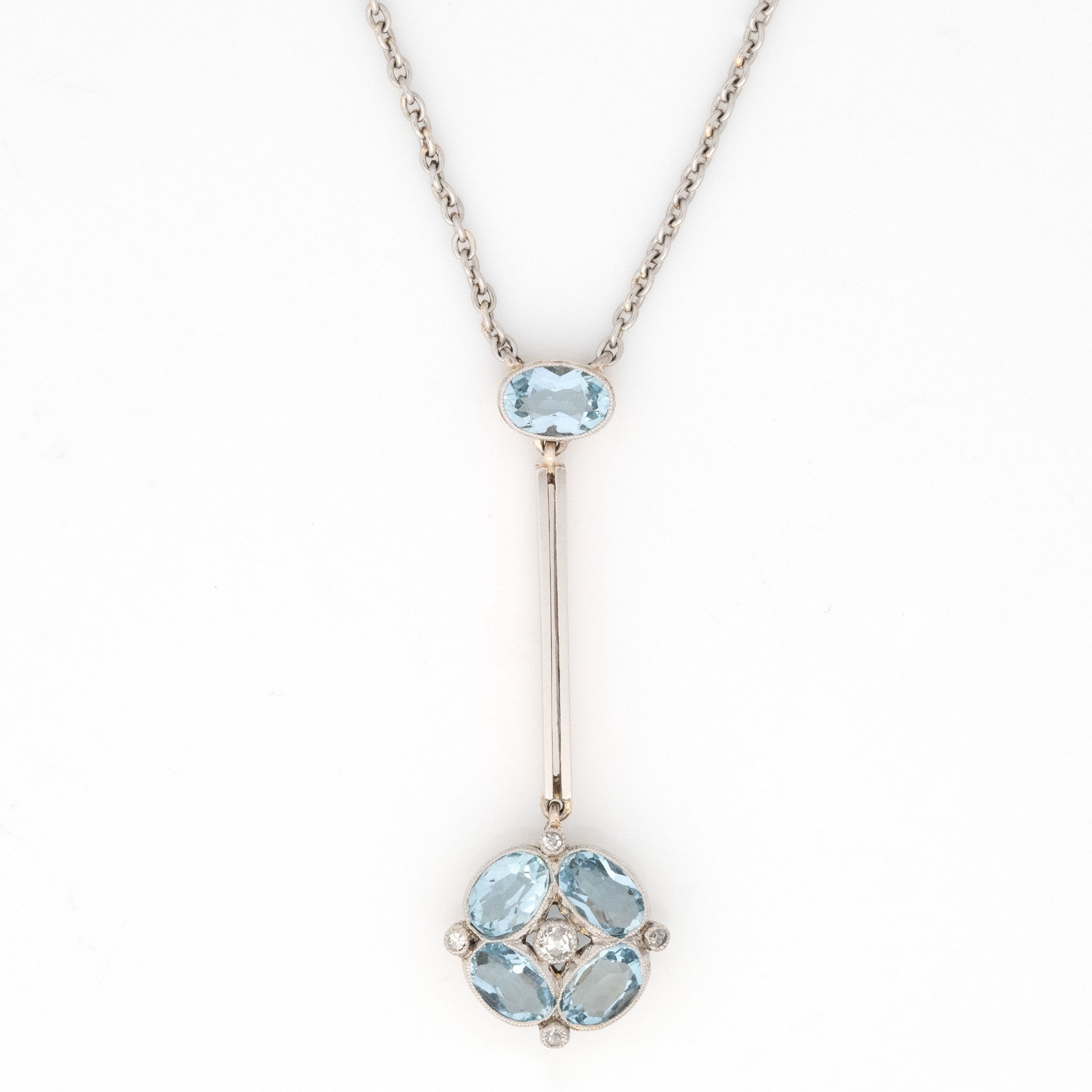 Art Deco 14ct Yellow Gold Aquamarine and Diamond Pendant - Friar House