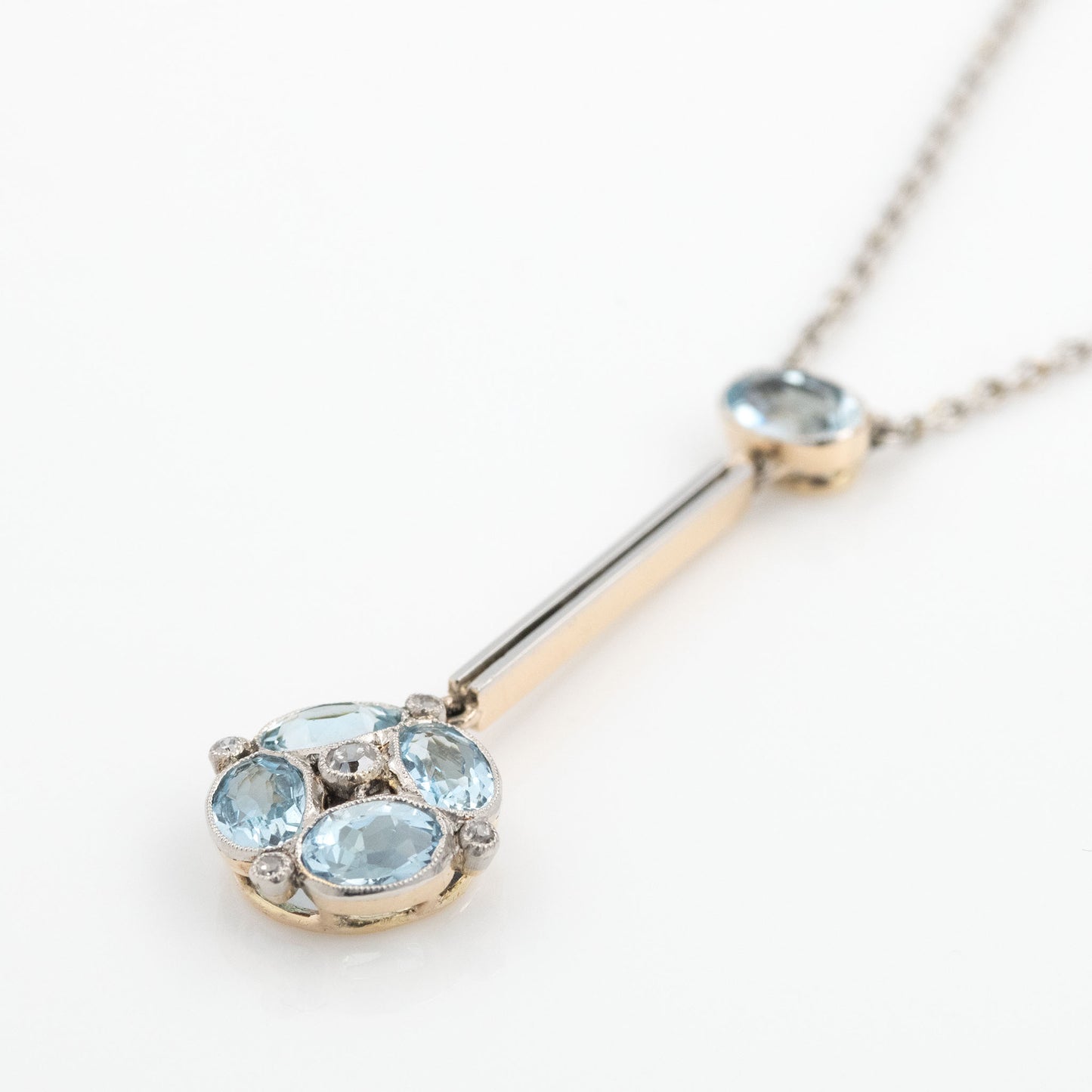 Art Deco 14ct Yellow Gold Aquamarine and Diamond Pendant - Friar House