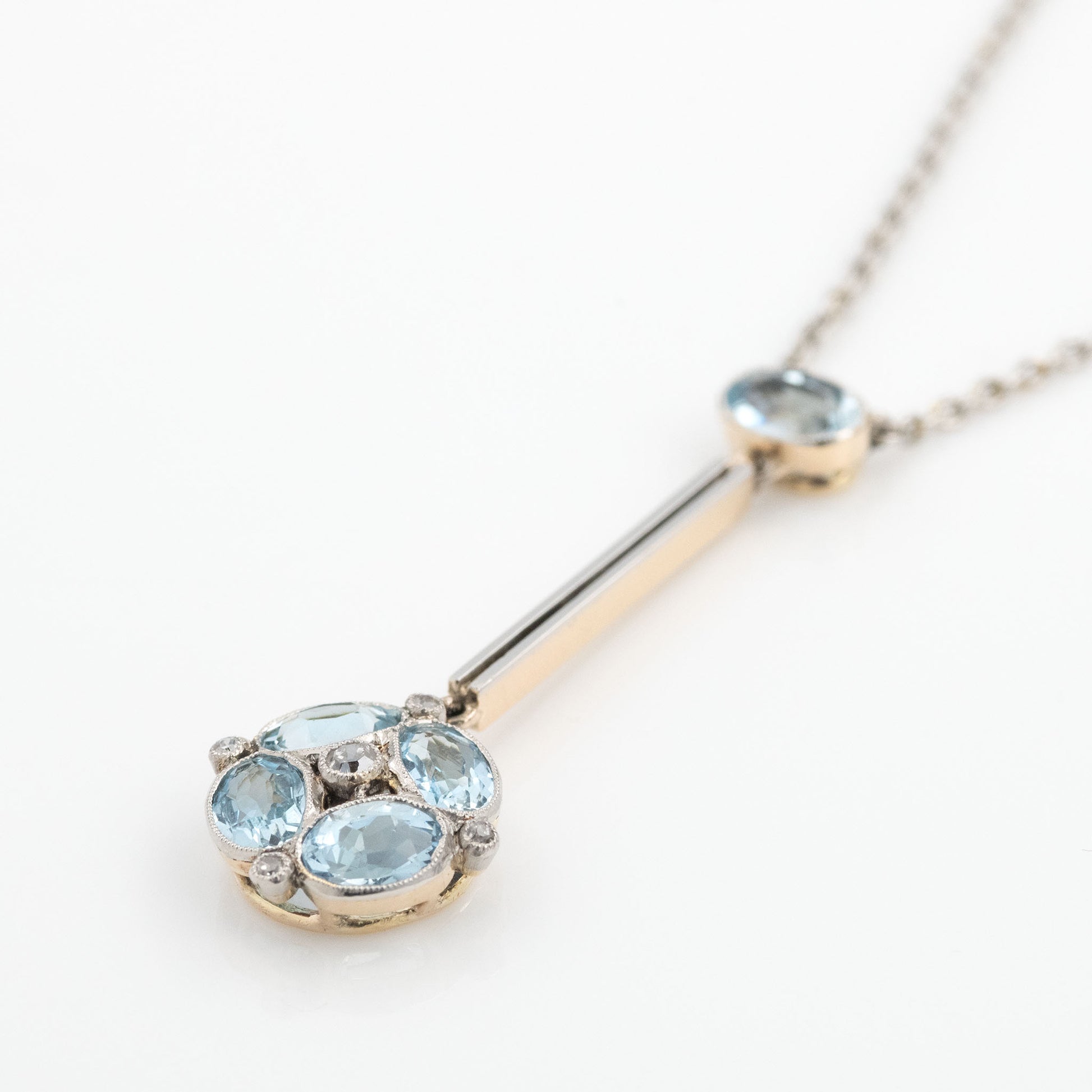 Art Deco 14ct Yellow Gold Aquamarine and Diamond Pendant - Friar House