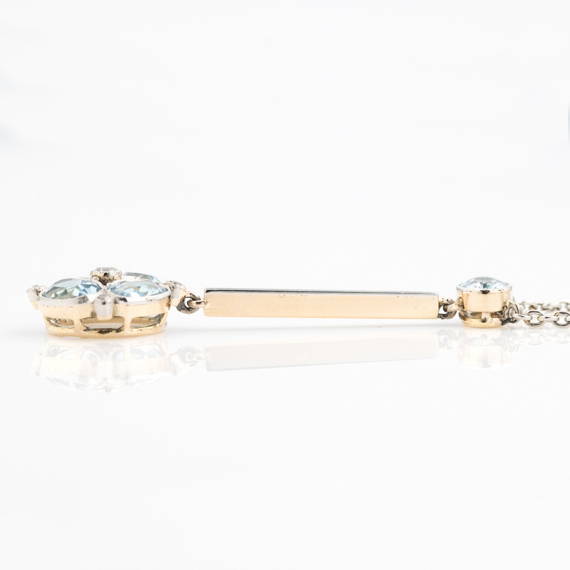 Art Deco 14ct Yellow Gold Aquamarine and Diamond Pendant - Friar House