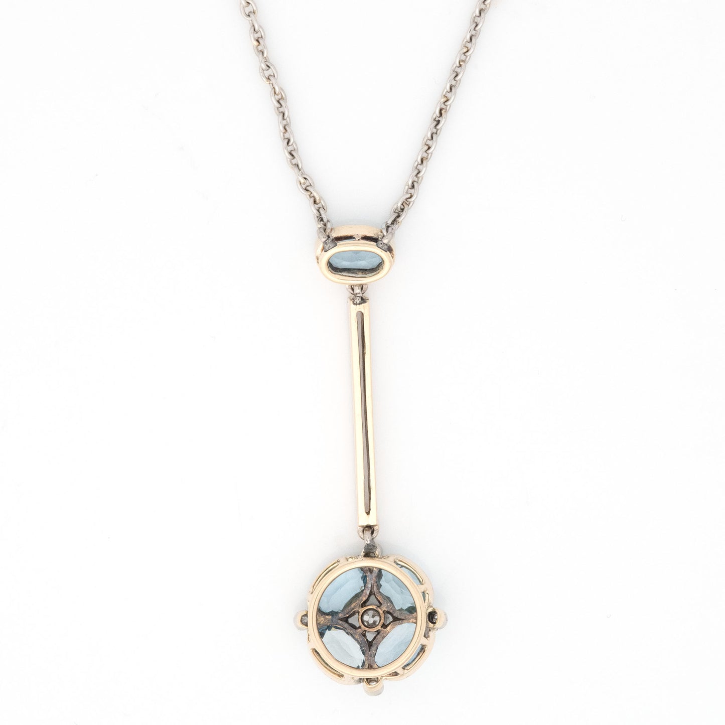 Art Deco 14ct Yellow Gold Aquamarine and Diamond Pendant - Friar House