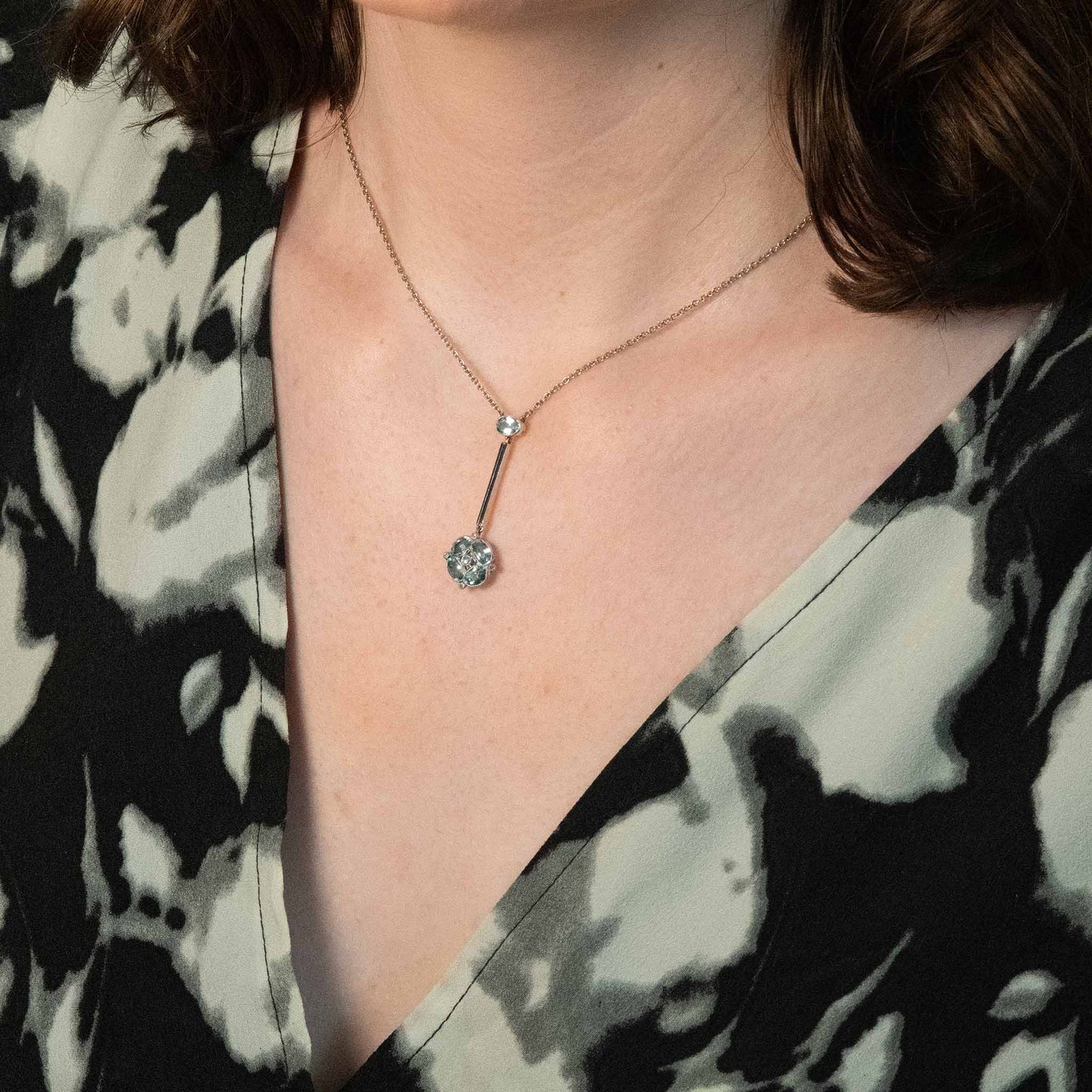 Art Deco 14ct Yellow Gold Aquamarine and Diamond Pendant - Friar House