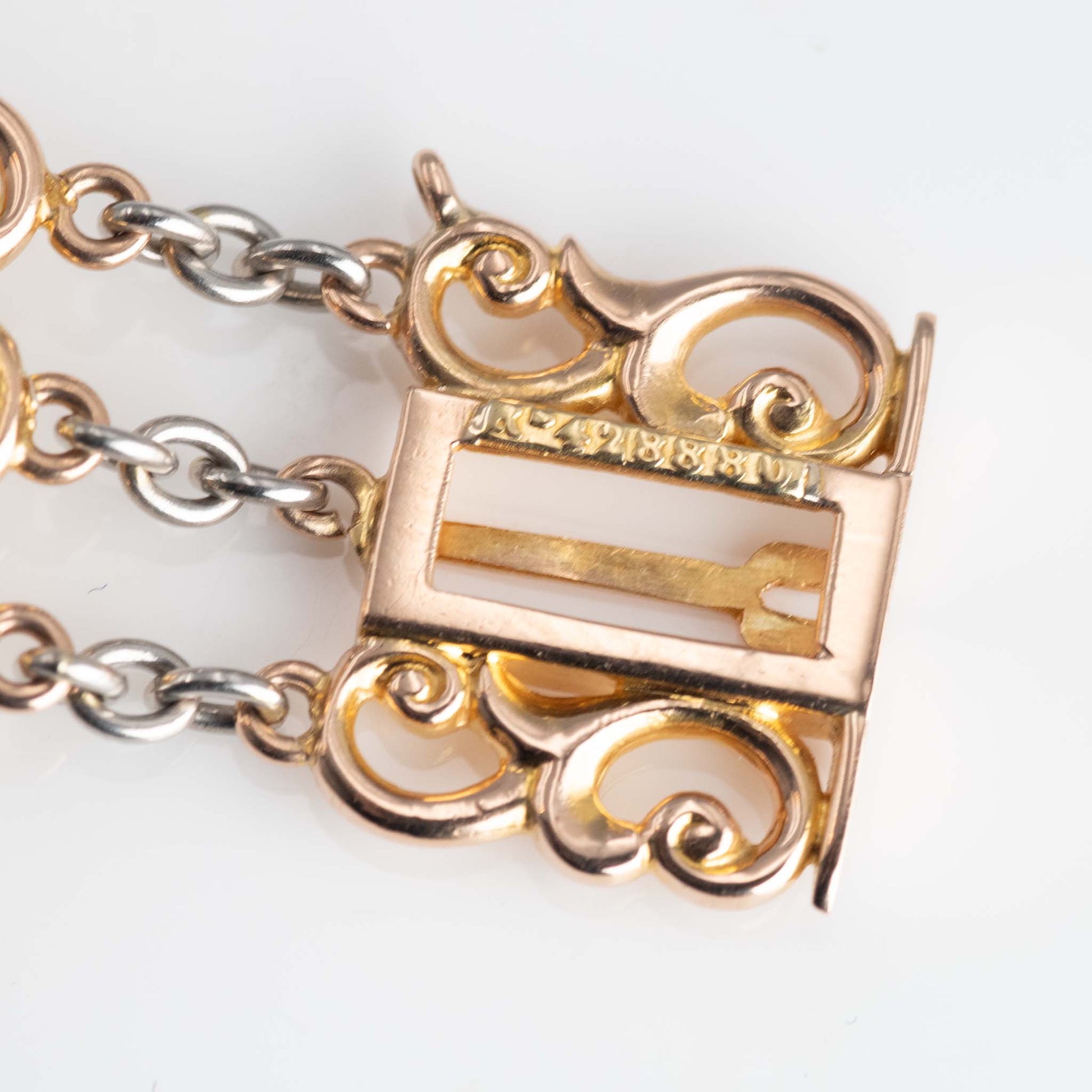 Art Deco 15ct Rose Gold and Platinum Amethyst and Seed Pearl Bracelet - Friar House