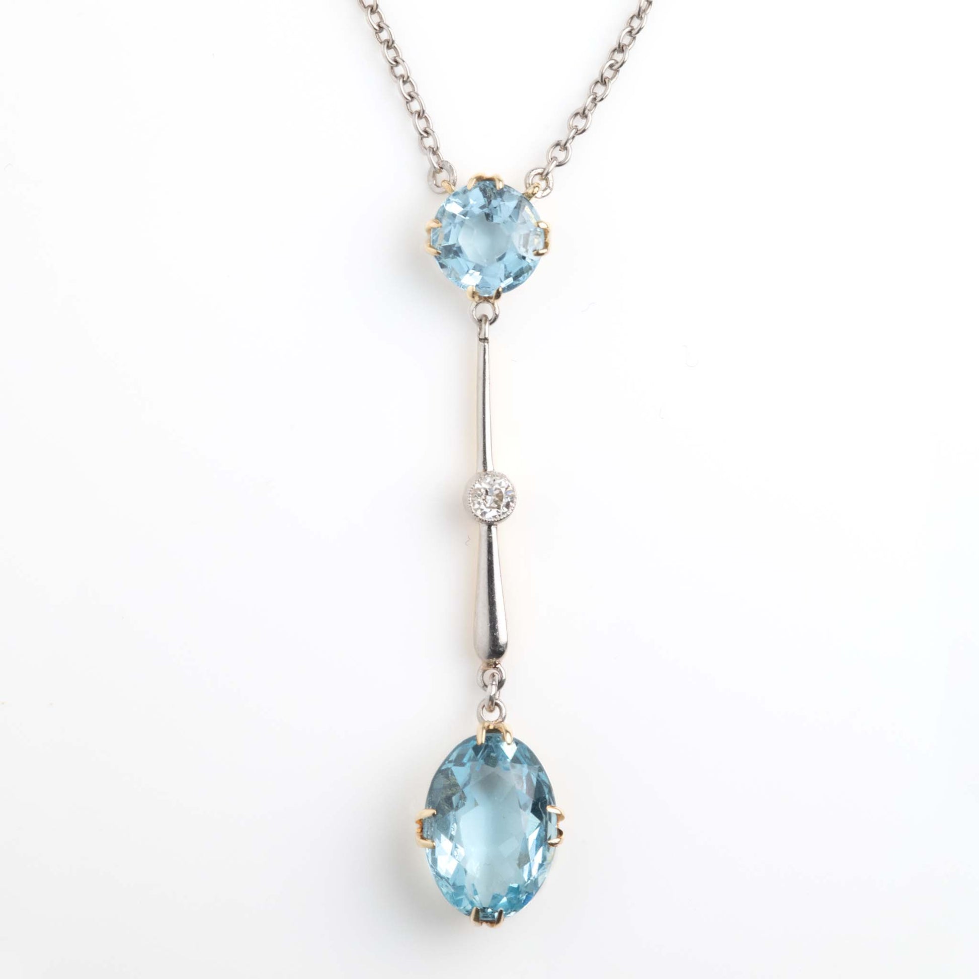 Art Deco 15ct Yellow Gold Aquamarine Drop Pendant - Friar House