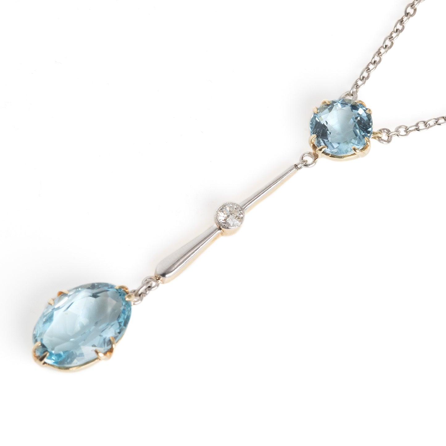 Art Deco 15ct Yellow Gold Aquamarine Drop Pendant - Friar House