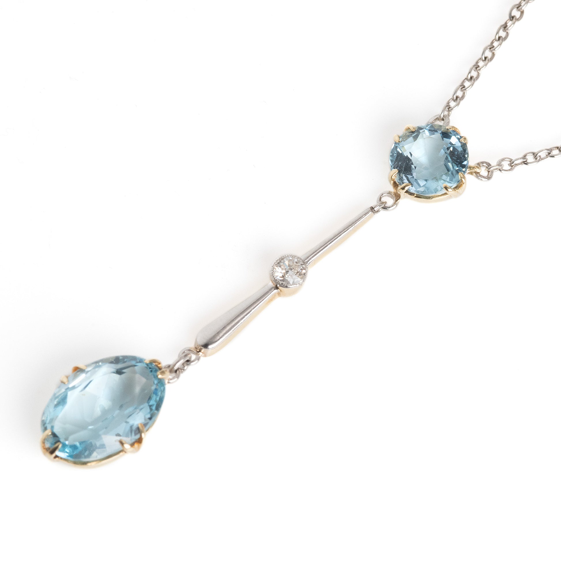Art Deco 15ct Yellow Gold Aquamarine Drop Pendant - Friar House