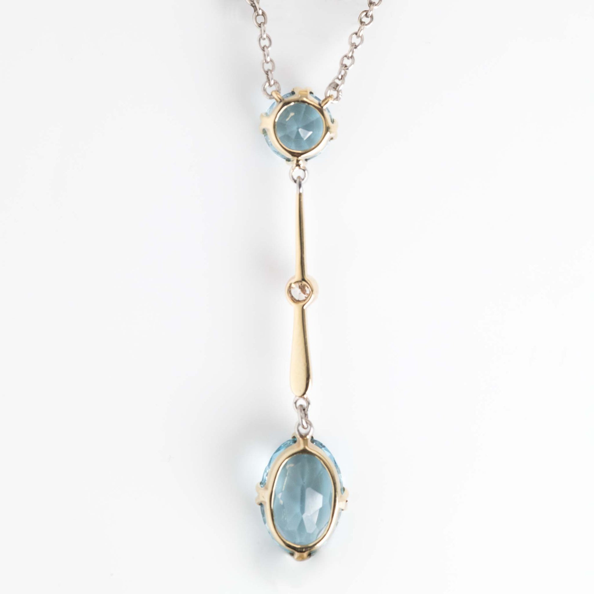 Art Deco 15ct Yellow Gold Aquamarine Drop Pendant - Friar House