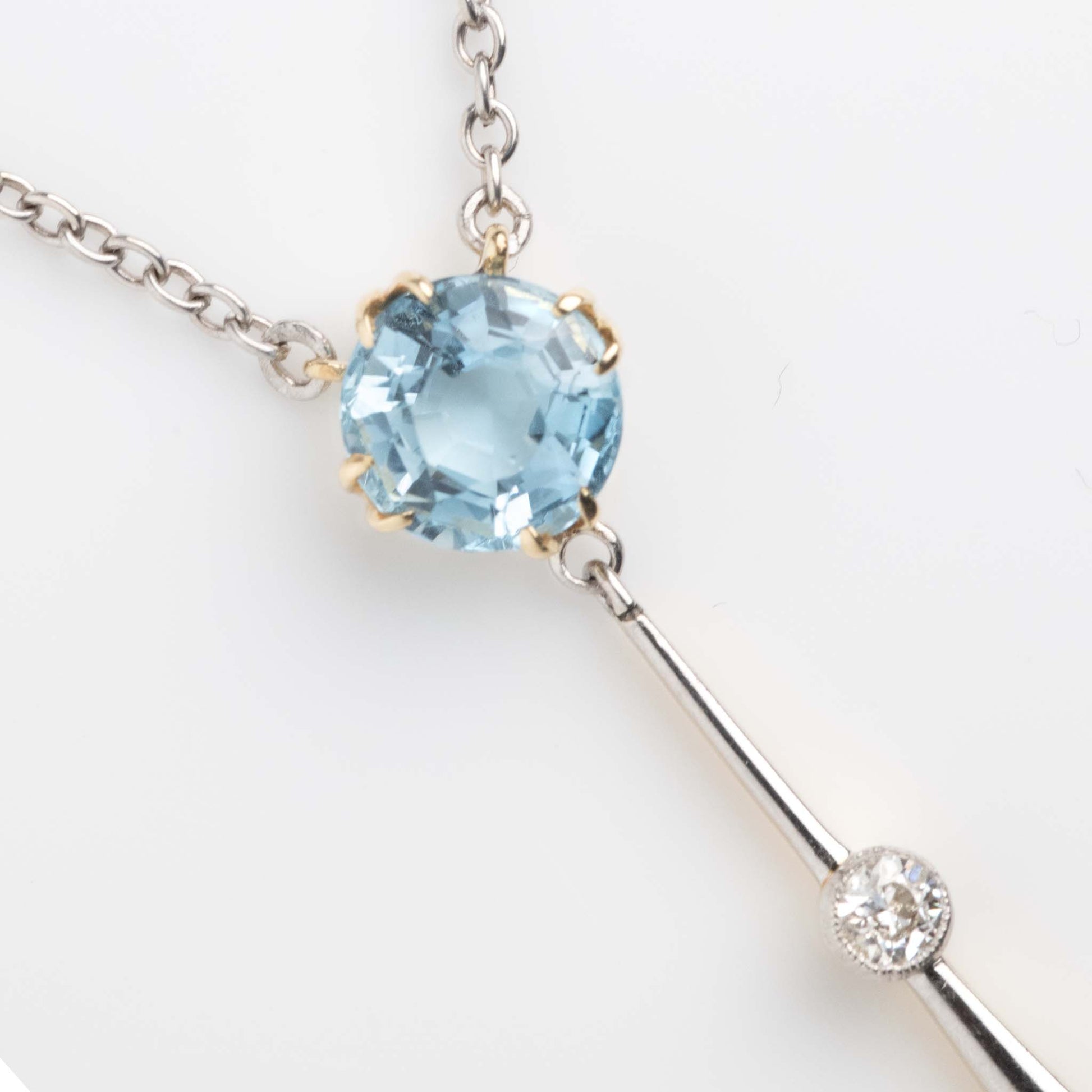 Art Deco 15ct Yellow Gold Aquamarine Drop Pendant - Friar House