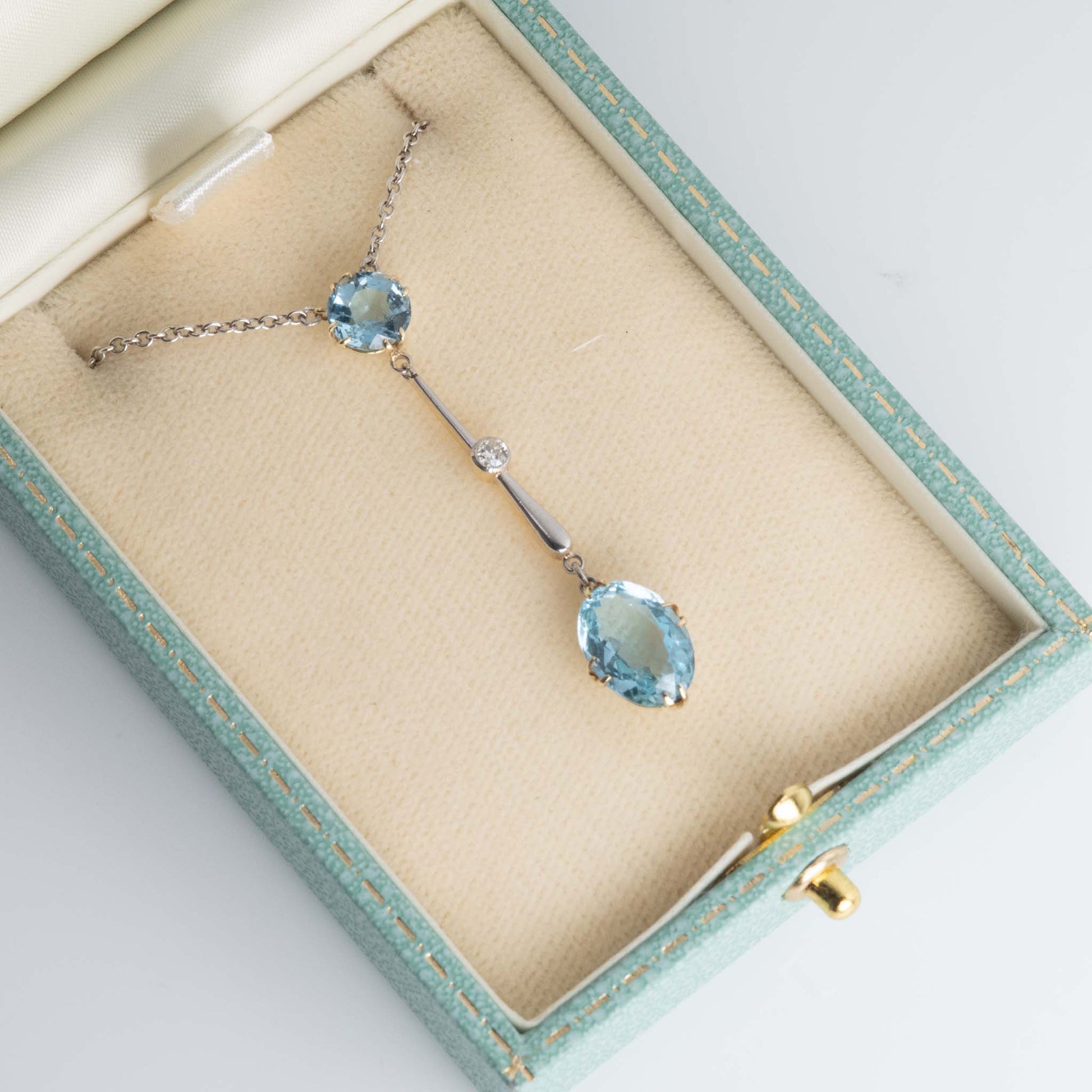 Art Deco 15ct Yellow Gold Aquamarine Drop Pendant - Friar House