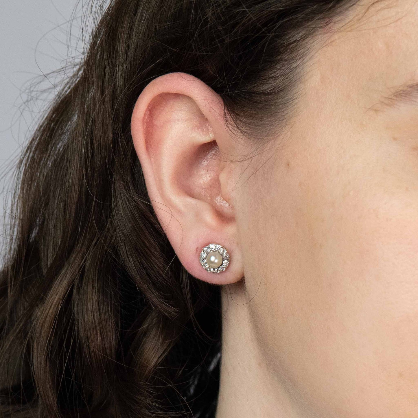 Art Deco 15ct Yellow Gold Cultured Pearl and Diamond Cluster Earrings - Friar House Antique Jewellery