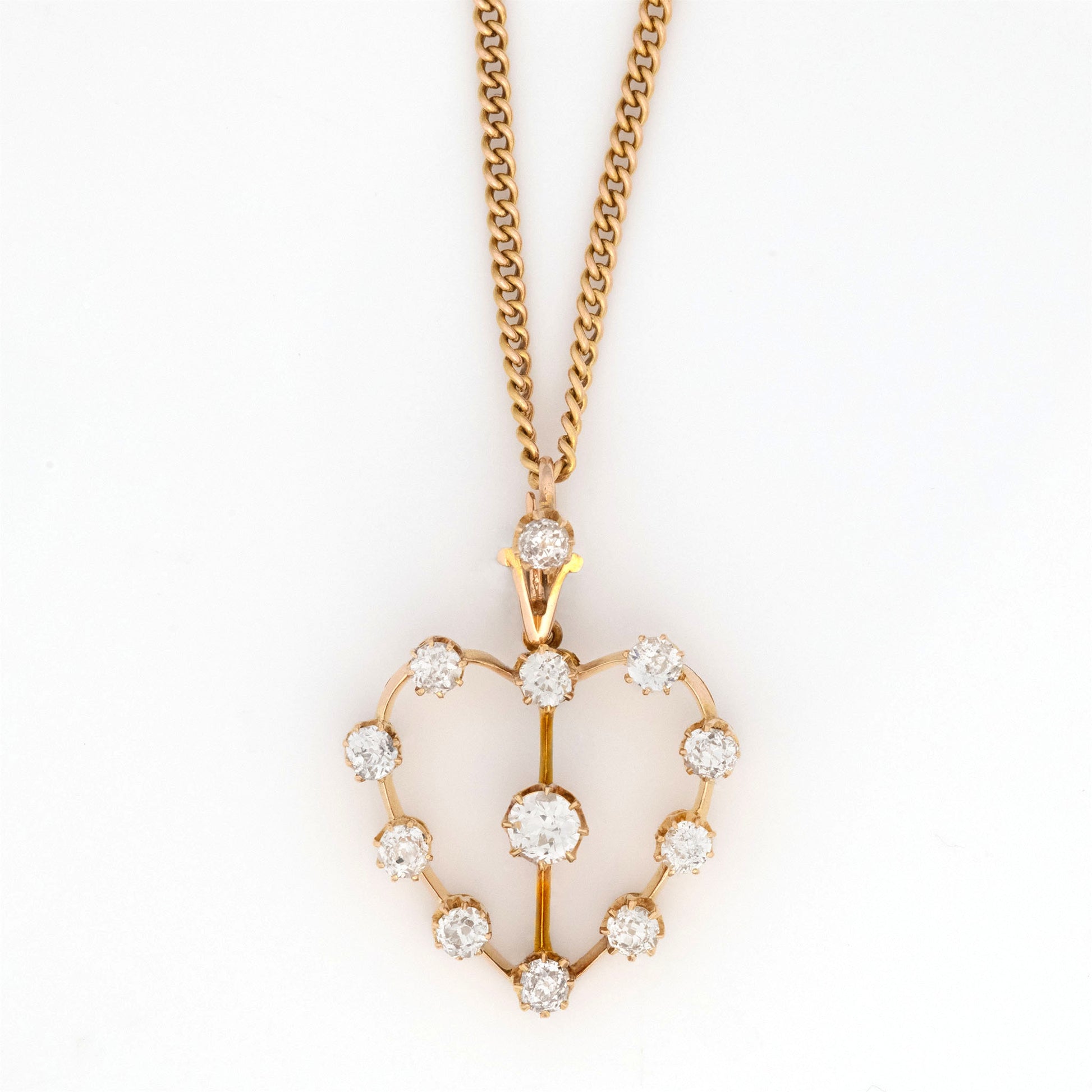 Art Deco 15ct Yellow Gold Diamond Heart Pendant - Friar House Antique Jewellery