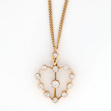 Art Deco 15ct Yellow Gold Diamond Heart Pendant - Friar House Antique Jewellery