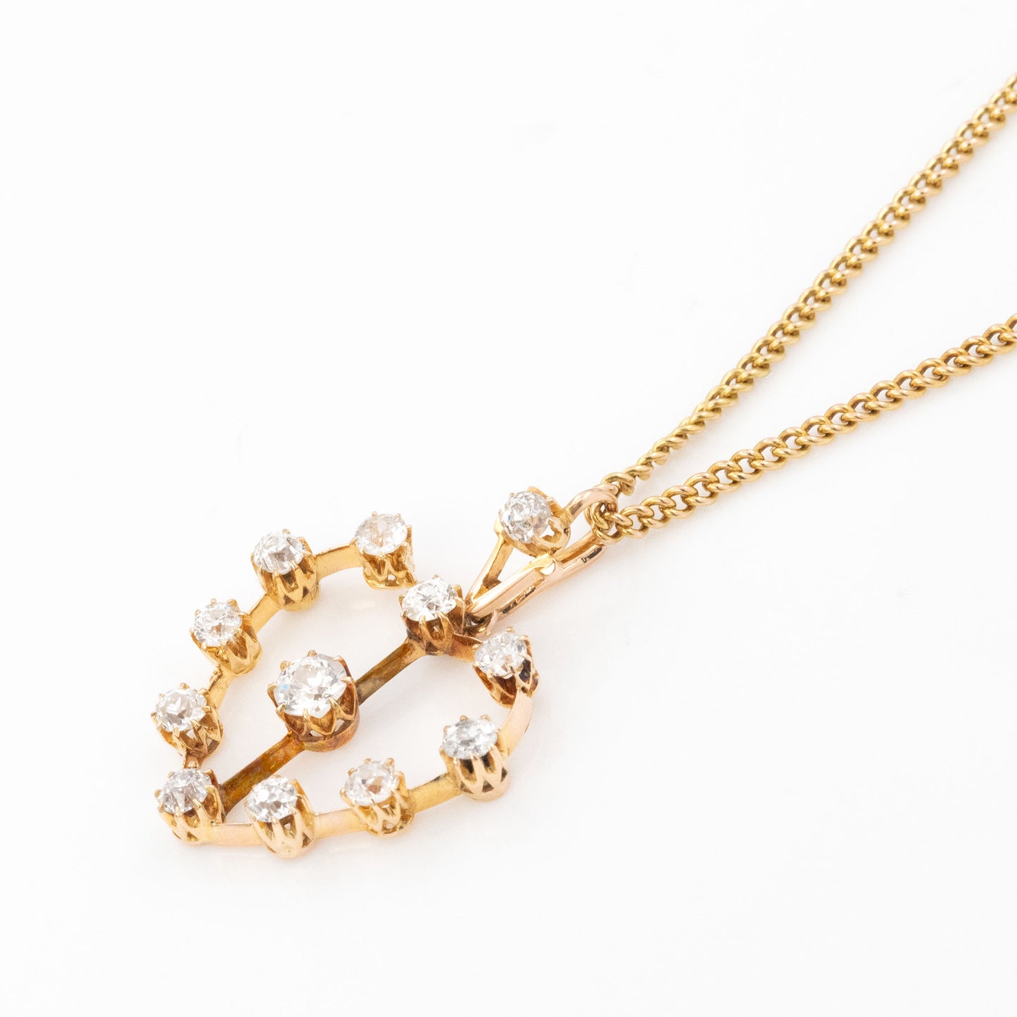 Art Deco 15ct Yellow Gold Diamond Heart Pendant - Friar House Antique Jewellery