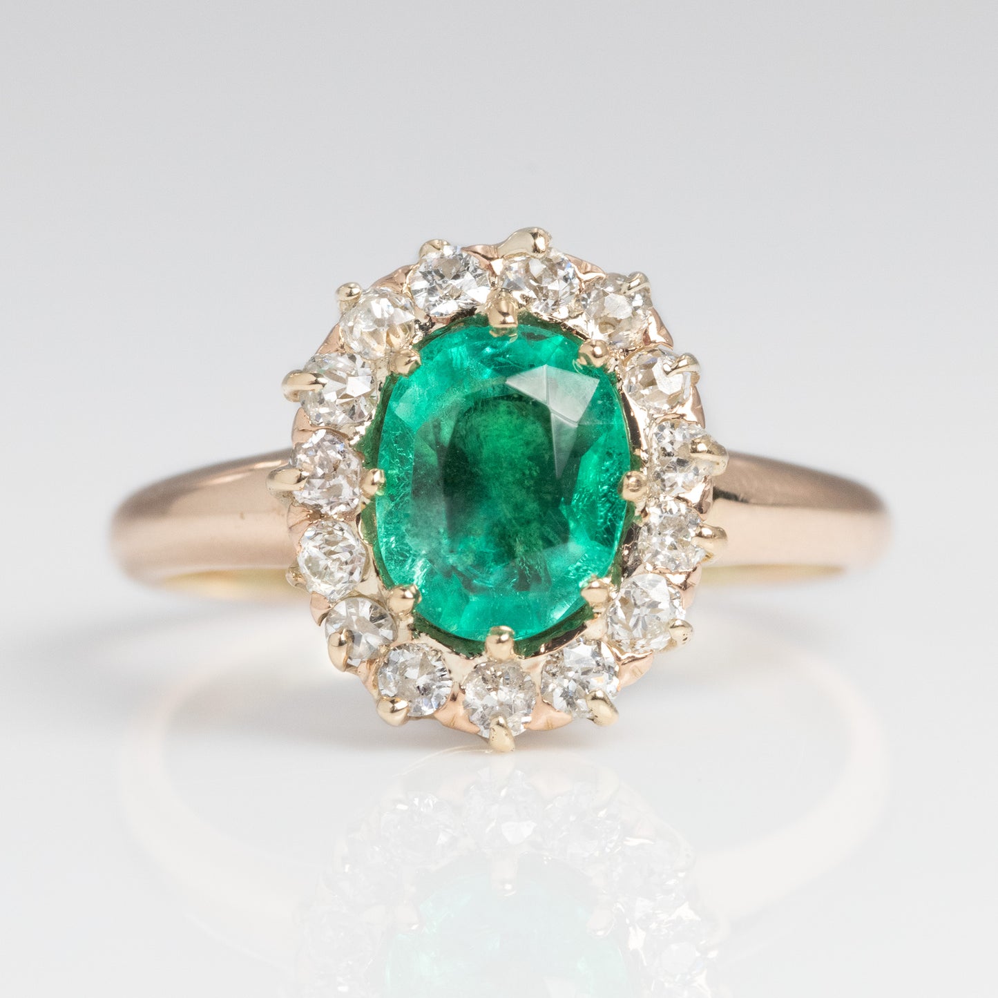 Art Deco 18 carat Yellow Gold Emerald and Diamond Cluster Ring - Friar House