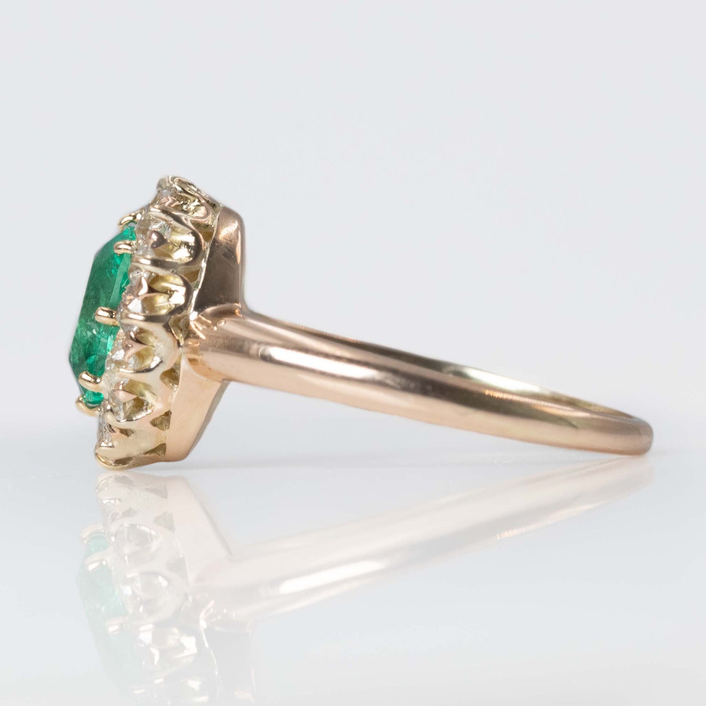 Art Deco 18 carat Yellow Gold Emerald and Diamond Cluster Ring - Friar House