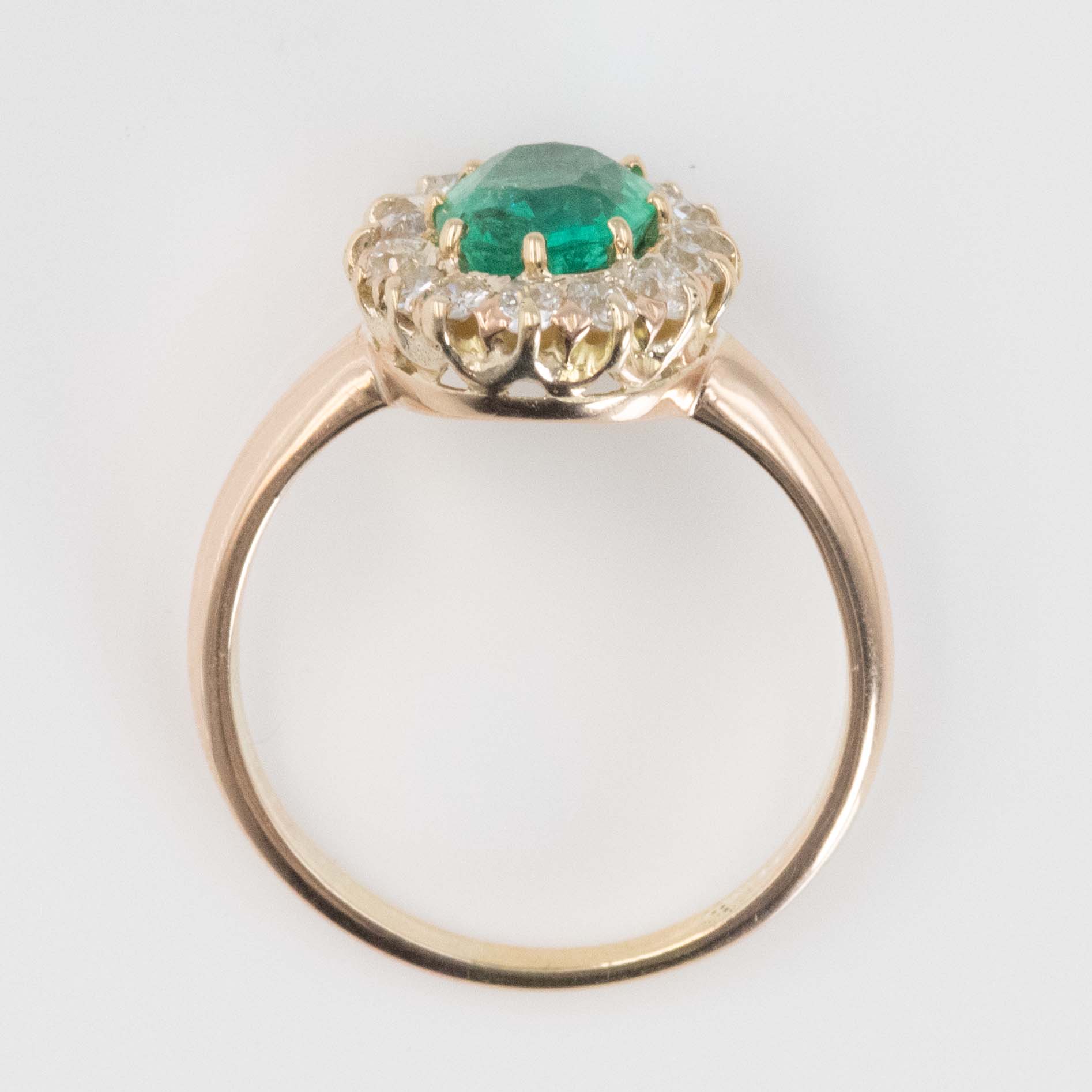 Art Deco 18 carat Yellow Gold Emerald and Diamond Cluster Ring - Friar House