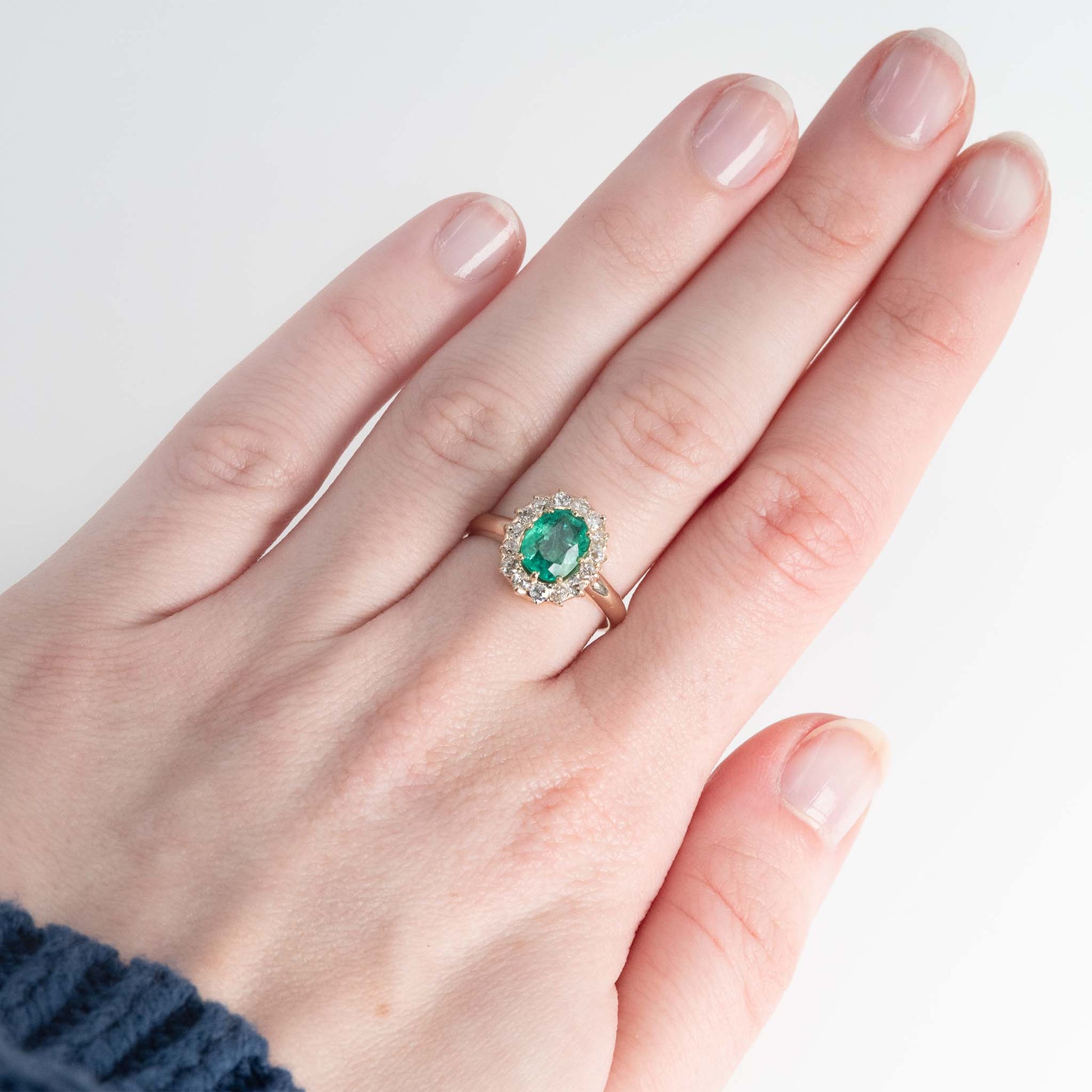Art Deco 18 carat Yellow Gold Emerald and Diamond Cluster Ring - Friar House