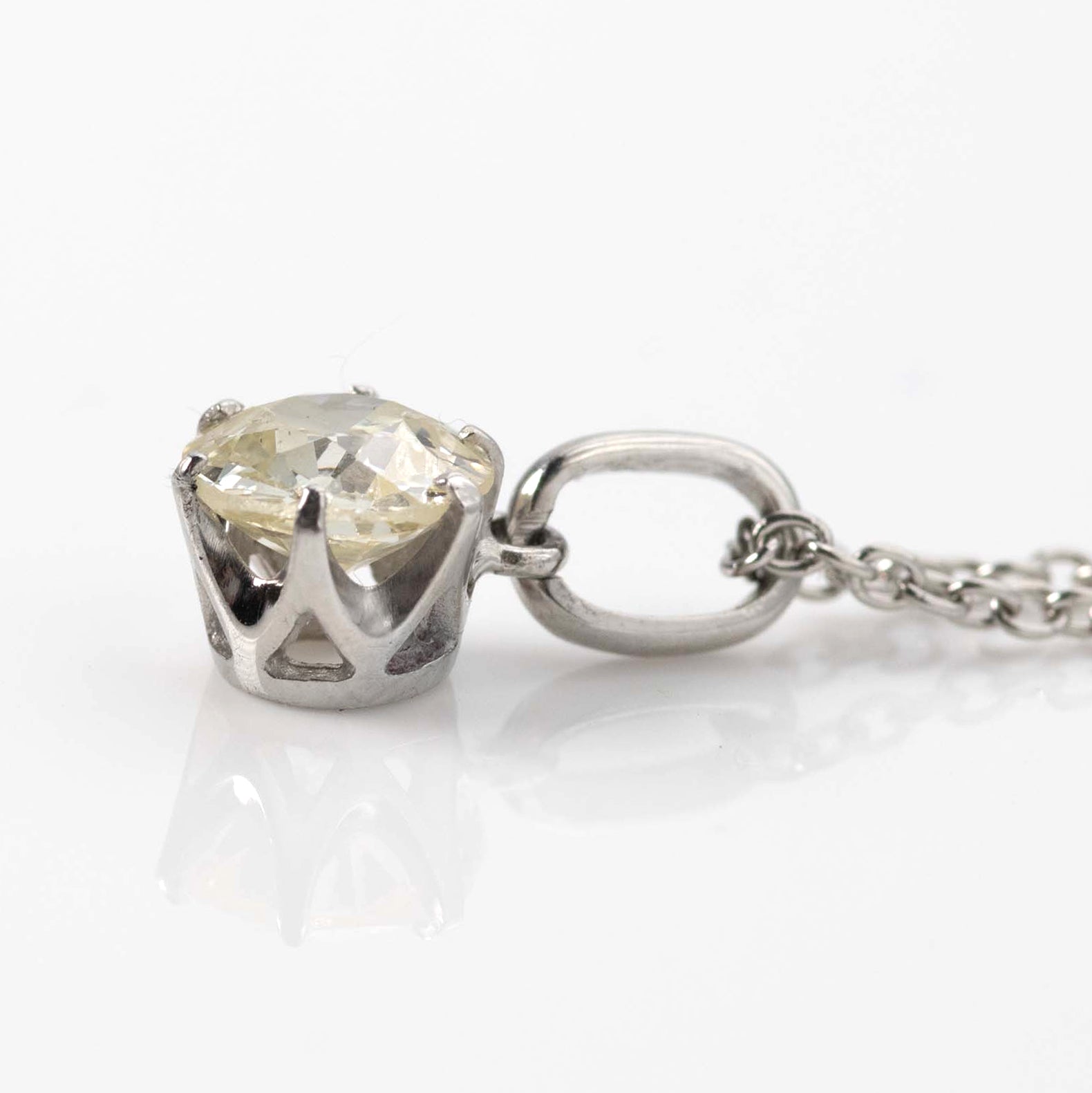 Art Deco 18ct White Gold .92 carat Diamond Pendant with Platinum Chain - Friar House