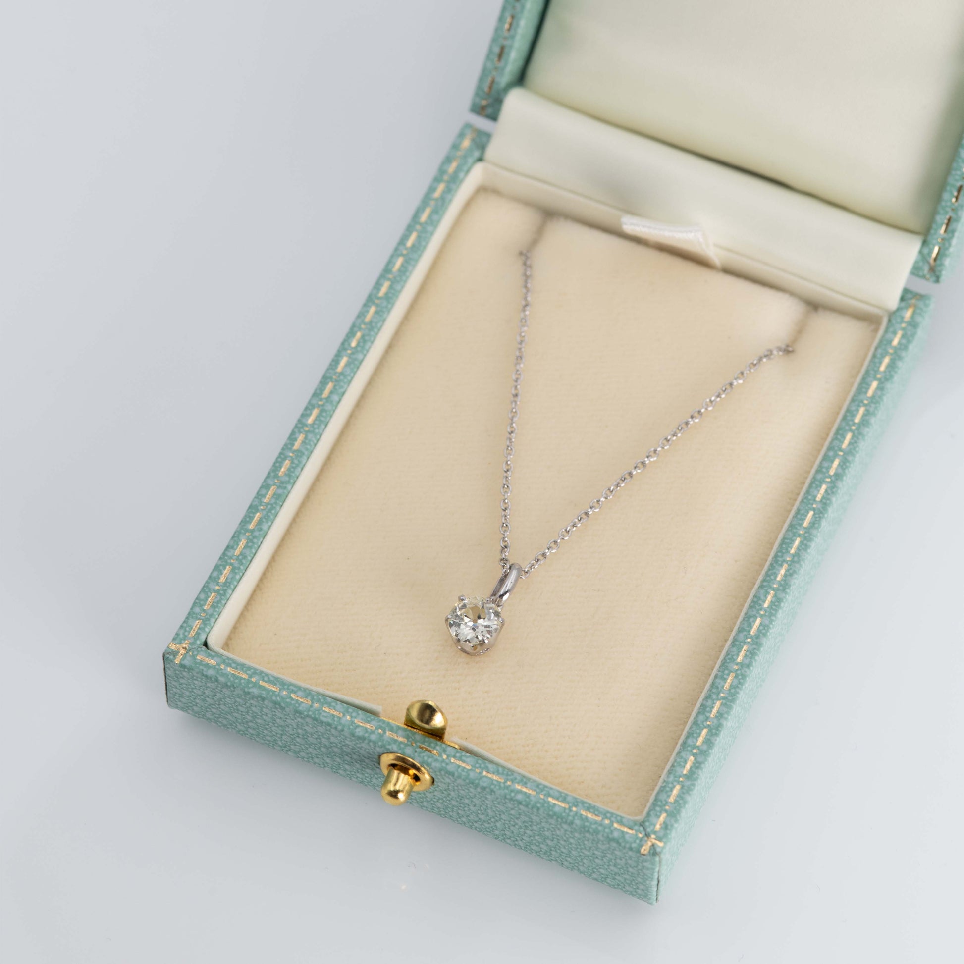 Art Deco 18ct White Gold .92 carat Diamond Pendant with Platinum Chain - Friar House