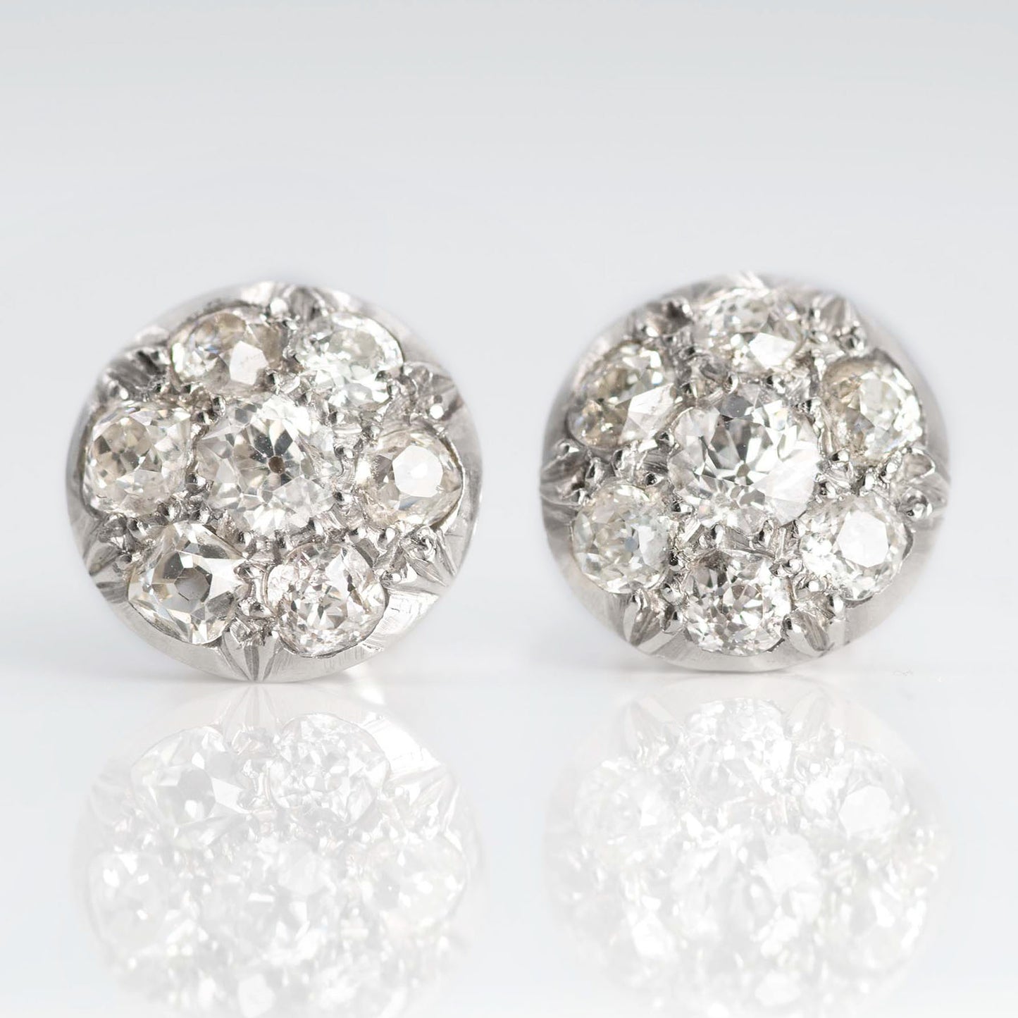 Art Deco 18ct White Gold 1.6 Carat Diamond Cluster Earrings - Friar House