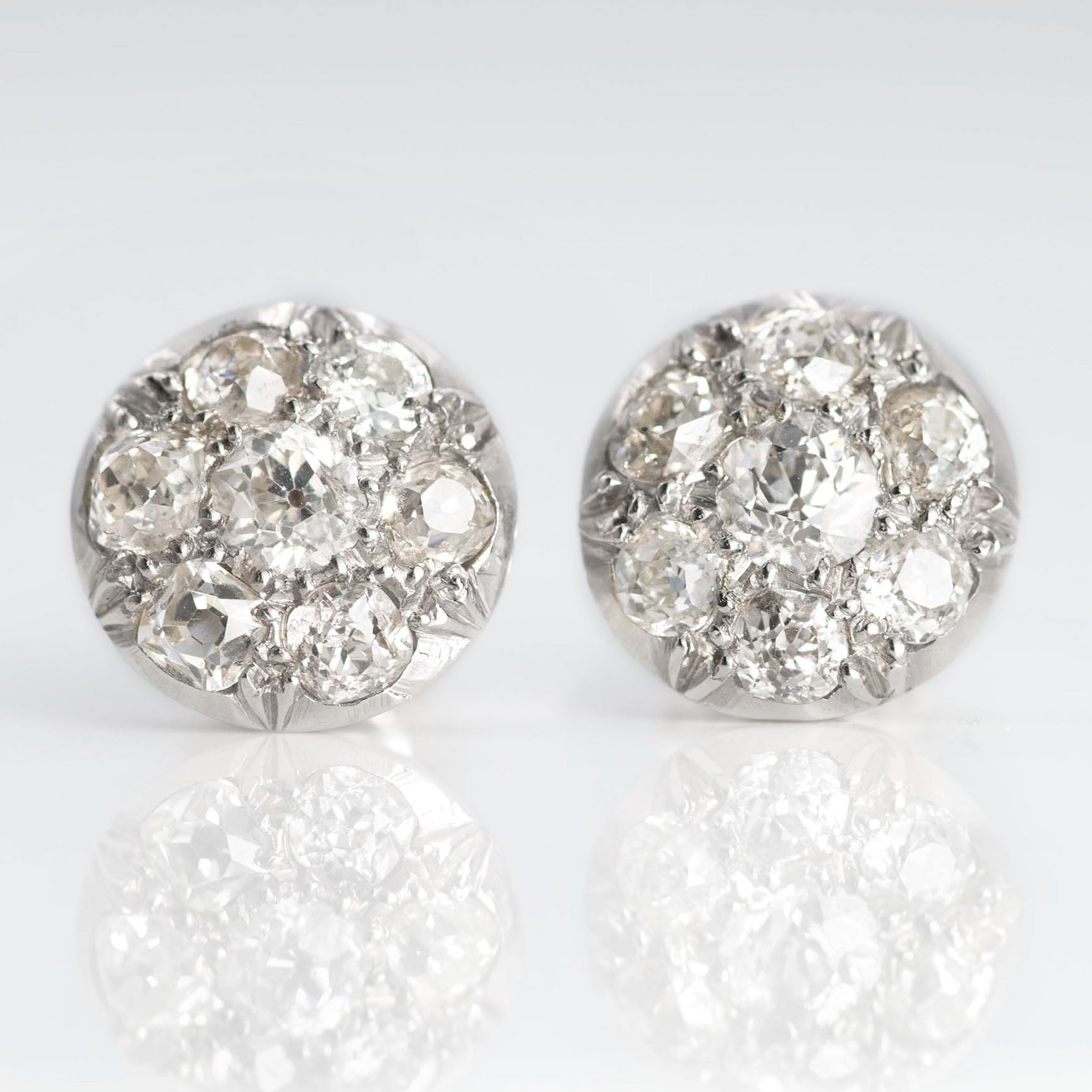 Art Deco 18ct White Gold 1.6 Carat Diamond Cluster Earrings - Friar House