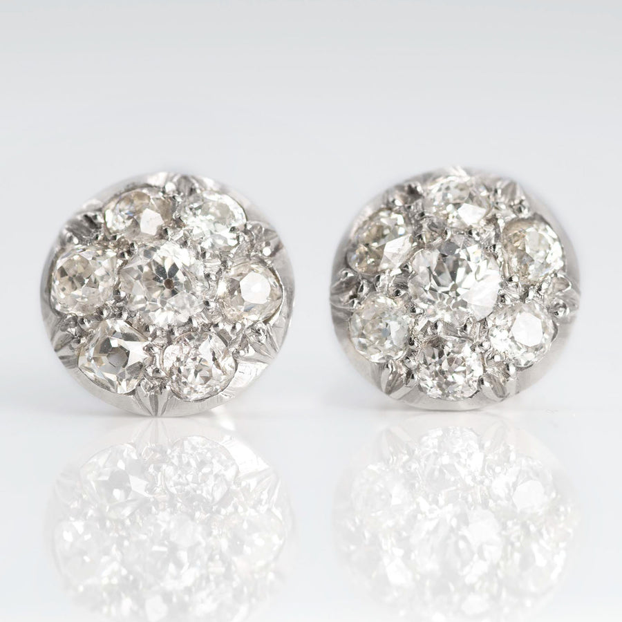 Art Deco 18ct White Gold 1.6 Carat Diamond Cluster Earrings - Friar House