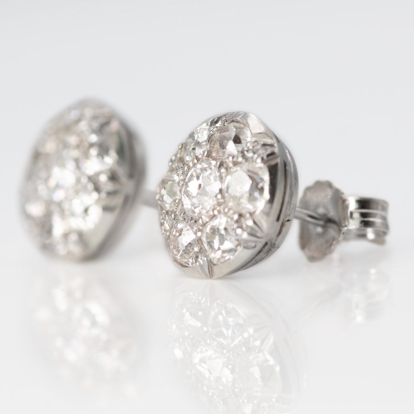 Art Deco 18ct White Gold 1.6 Carat Diamond Cluster Earrings - Friar House