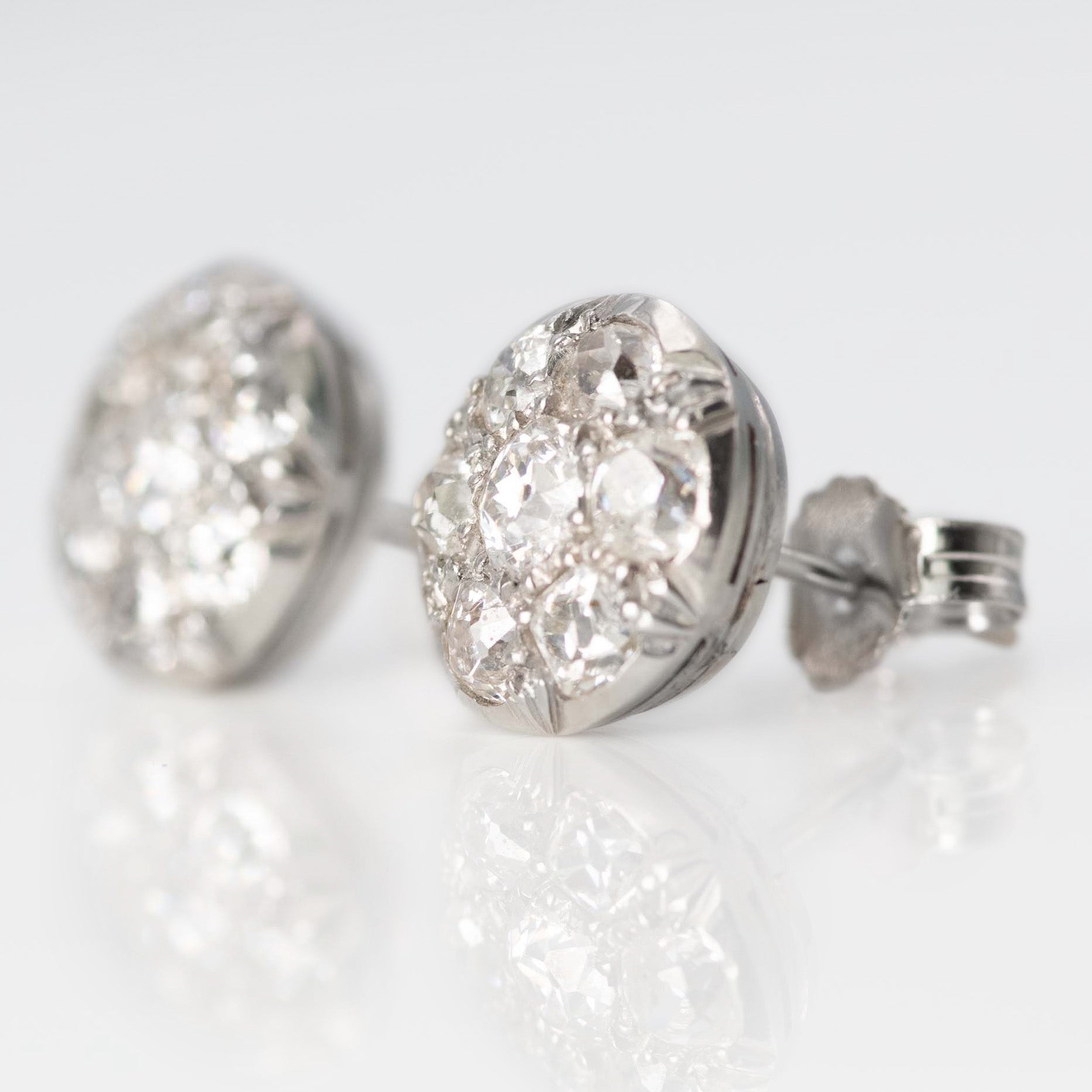 Art Deco 18ct White Gold 1.6 Carat Diamond Cluster Earrings - Friar House