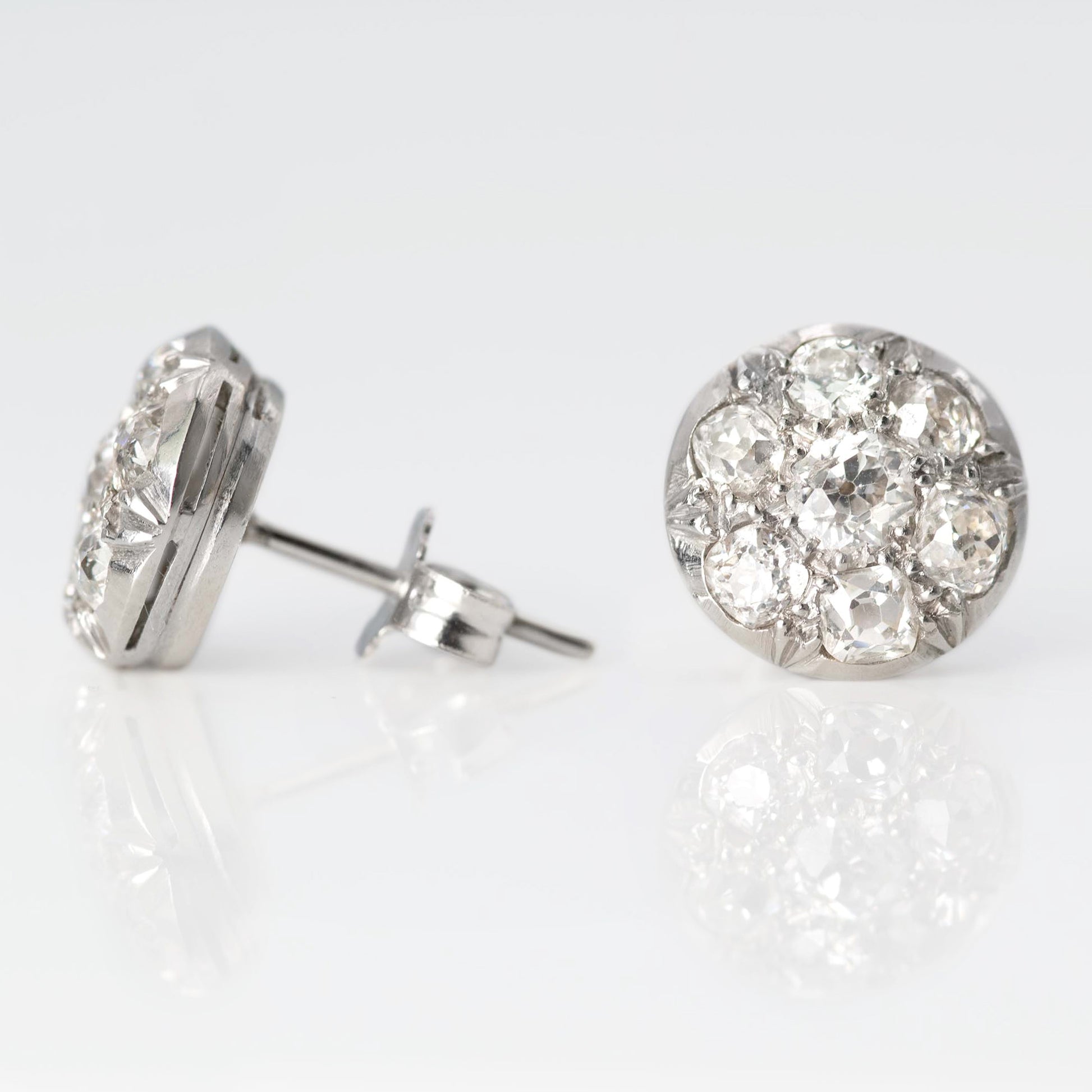 Art Deco 18ct White Gold 1.6 Carat Diamond Cluster Earrings - Friar House