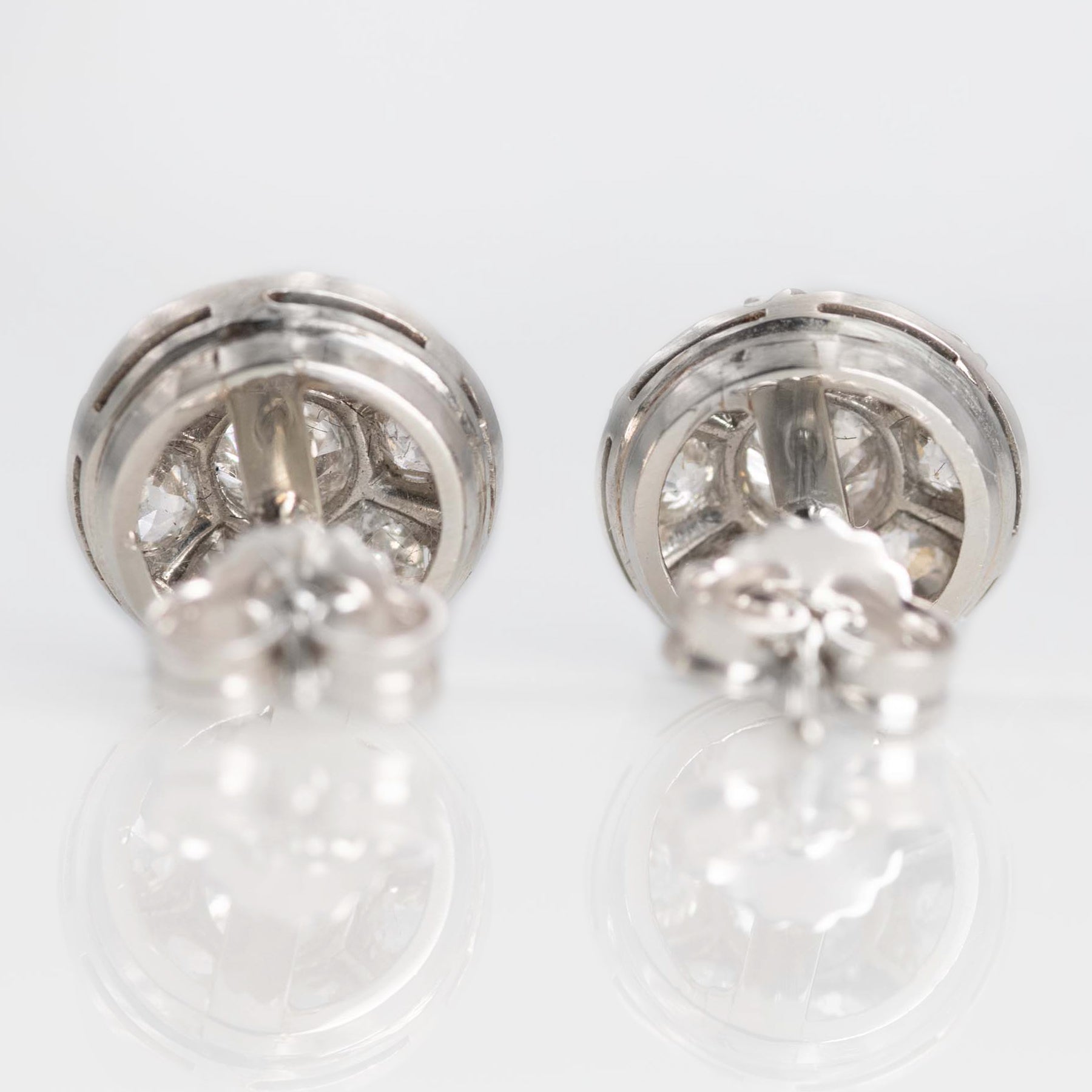 Art Deco 18ct White Gold 1.6 Carat Diamond Cluster Earrings - Friar House